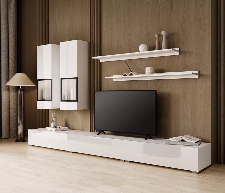 Mobilier perete de living Baros 10 alb lucios Mebloscianka pentru camera de zi Baros 10 - bialy luciu