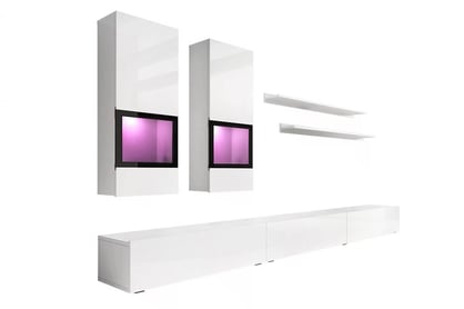 Mobilier perete de living Baros 10 alb lucios