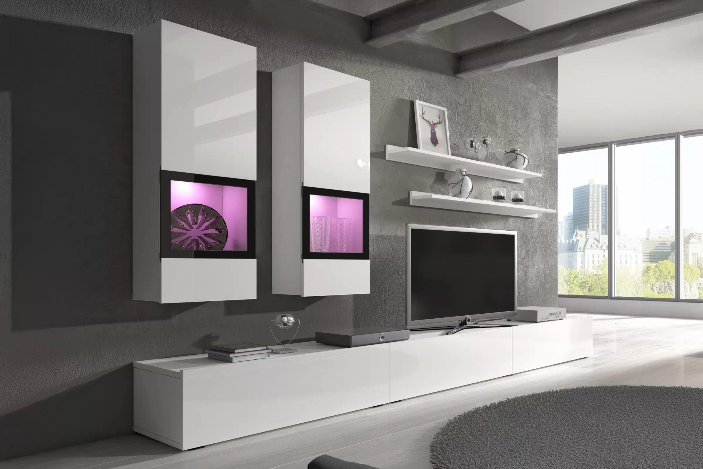 Obývací stěna pro obývacího pokoje Baros 270 cm - bílý lesk Obývací stěna pro obývacího pokoje Baros 10 - bílý lesk