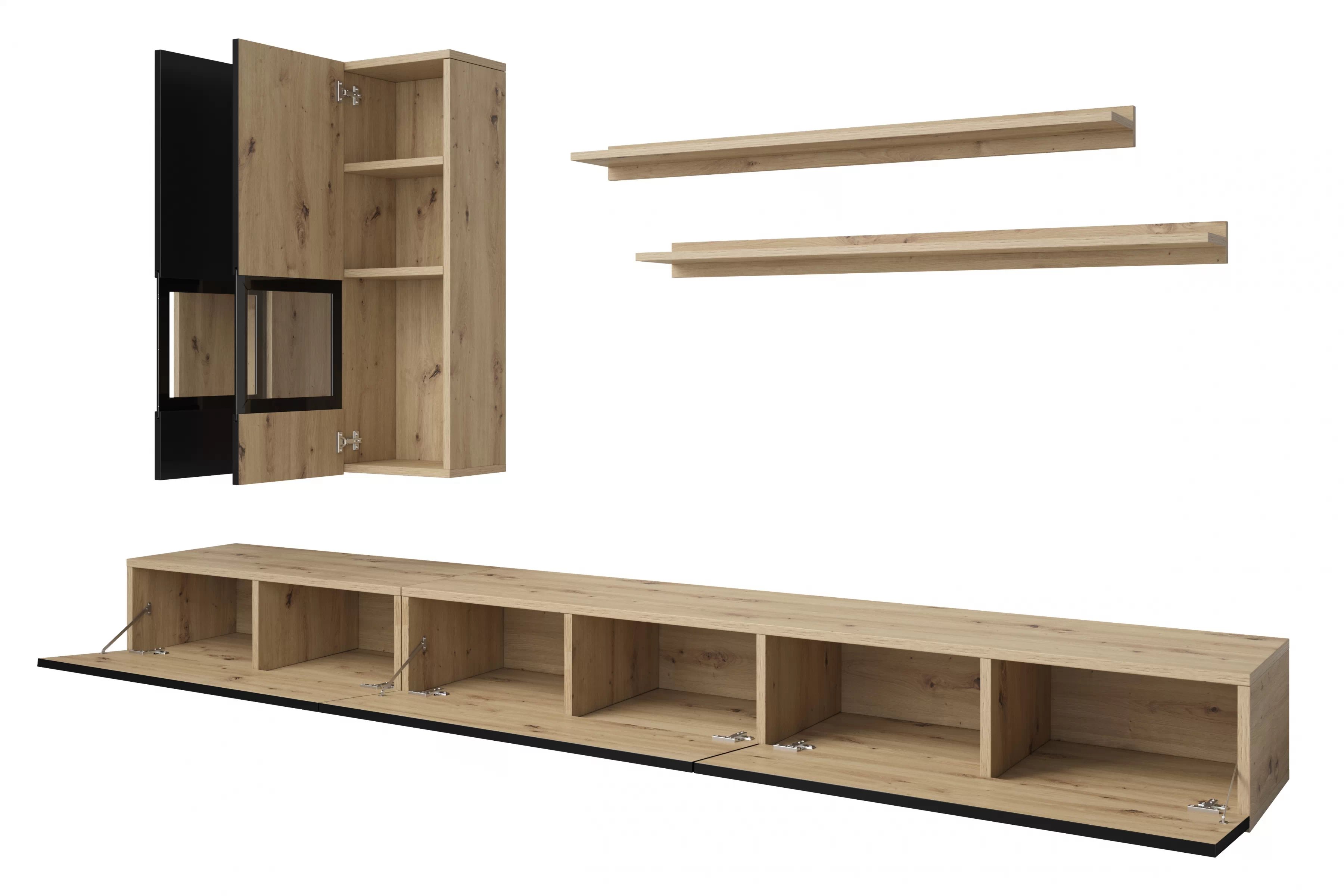 Obývacia stena Baros 10 - dub artisan / čierny mat Obývacia stena do obývacej izby Baros 10 - Dub artisan / Čierny mat
