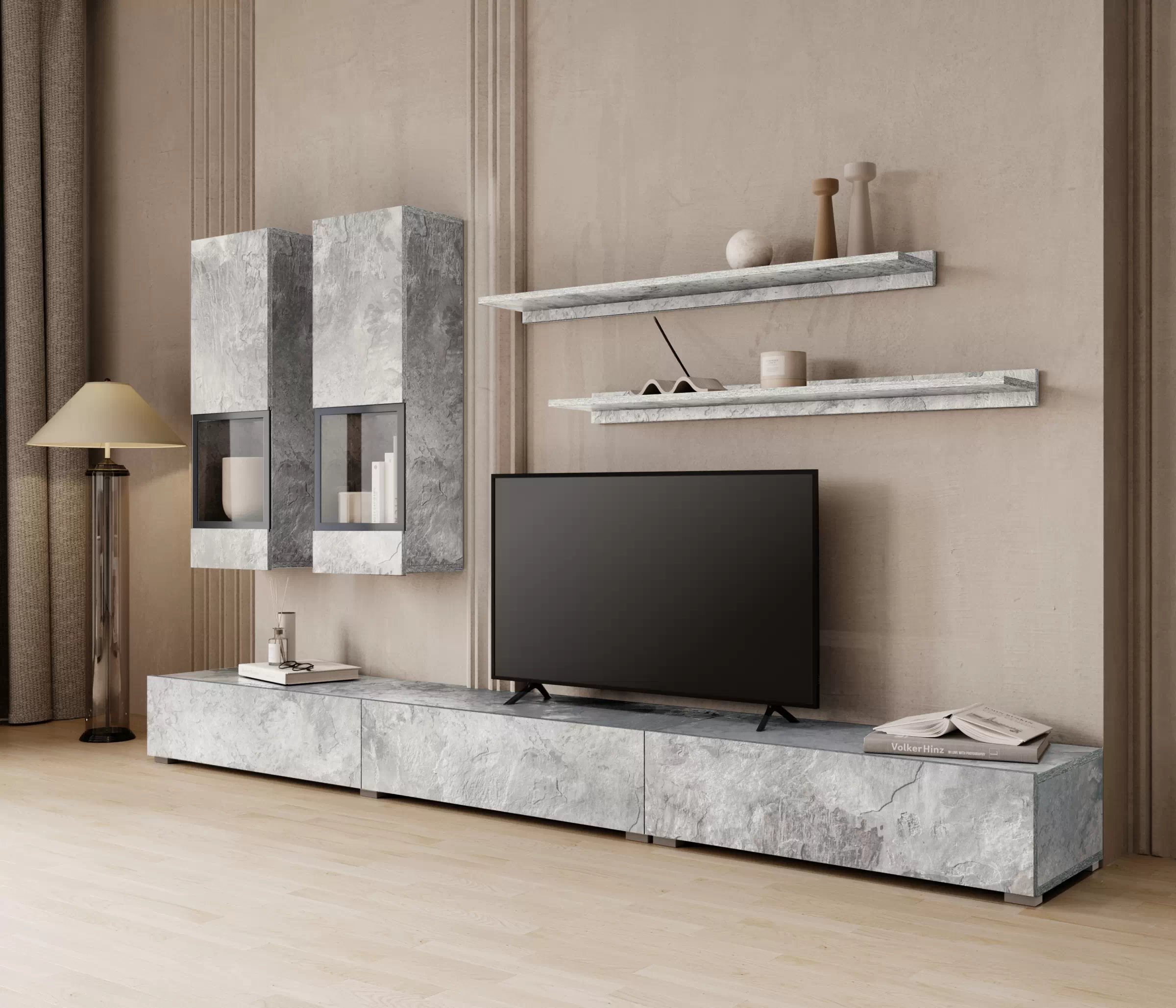 Obývací stěna Baros 10 - světlý beton Obývací stěna pro obývacího pokoje Baros 10 - světlý beton