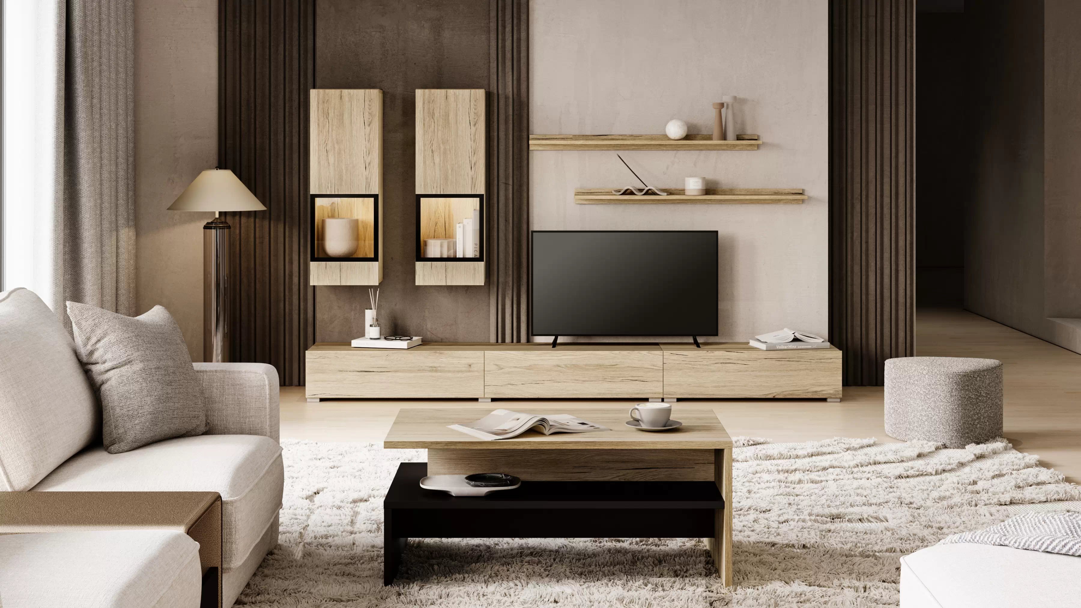 Obývací stěna pro obývacího pokoje Baros 270 cm - světlý san remo Obývací stěna pro obývacího pokoje Baros 10 - světlý san remo