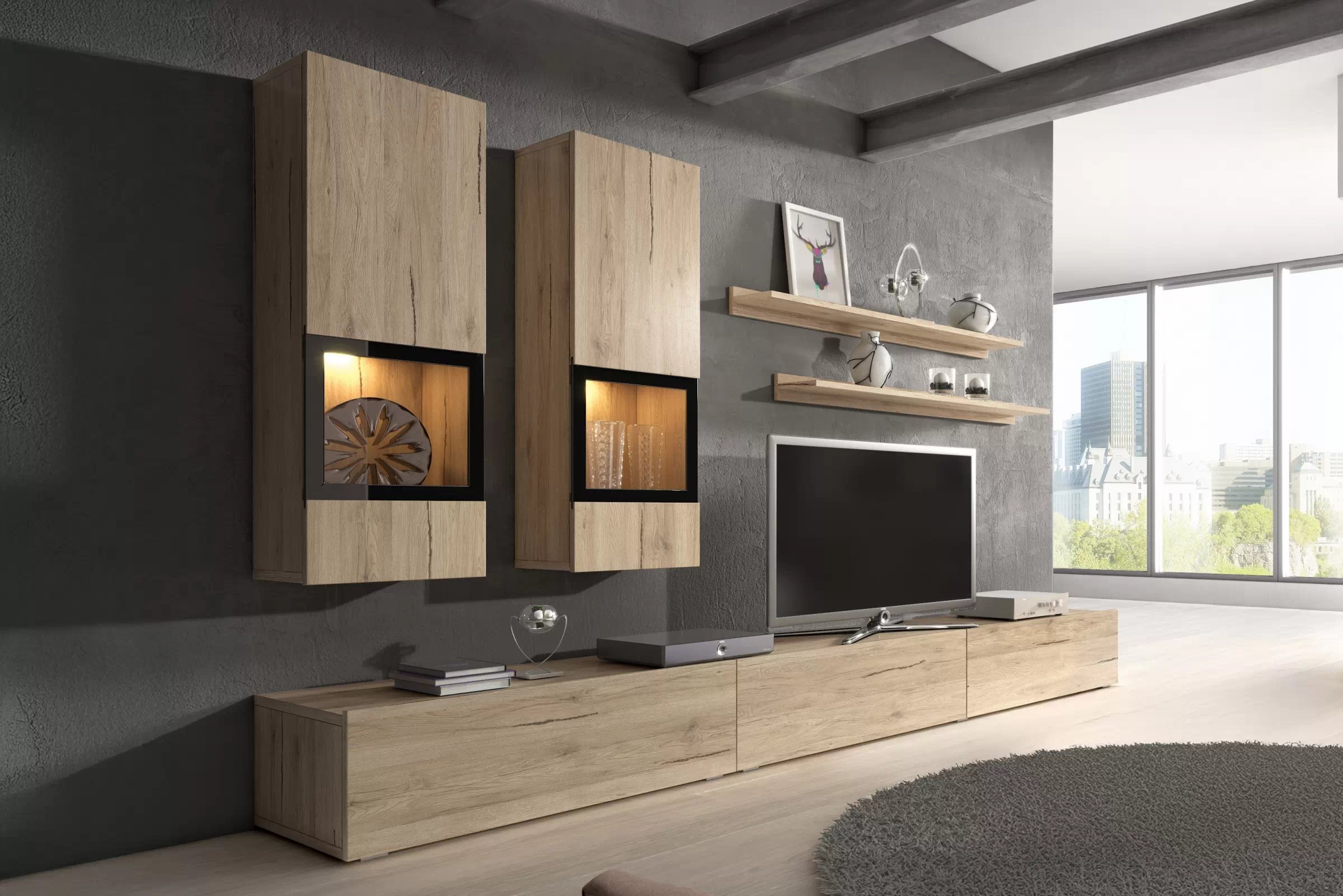 Obývací stěna pro obývacího pokoje Baros 270 cm - světlý san remo Obývací stěna pro obývacího pokoje Baros 10 - světlý san remo