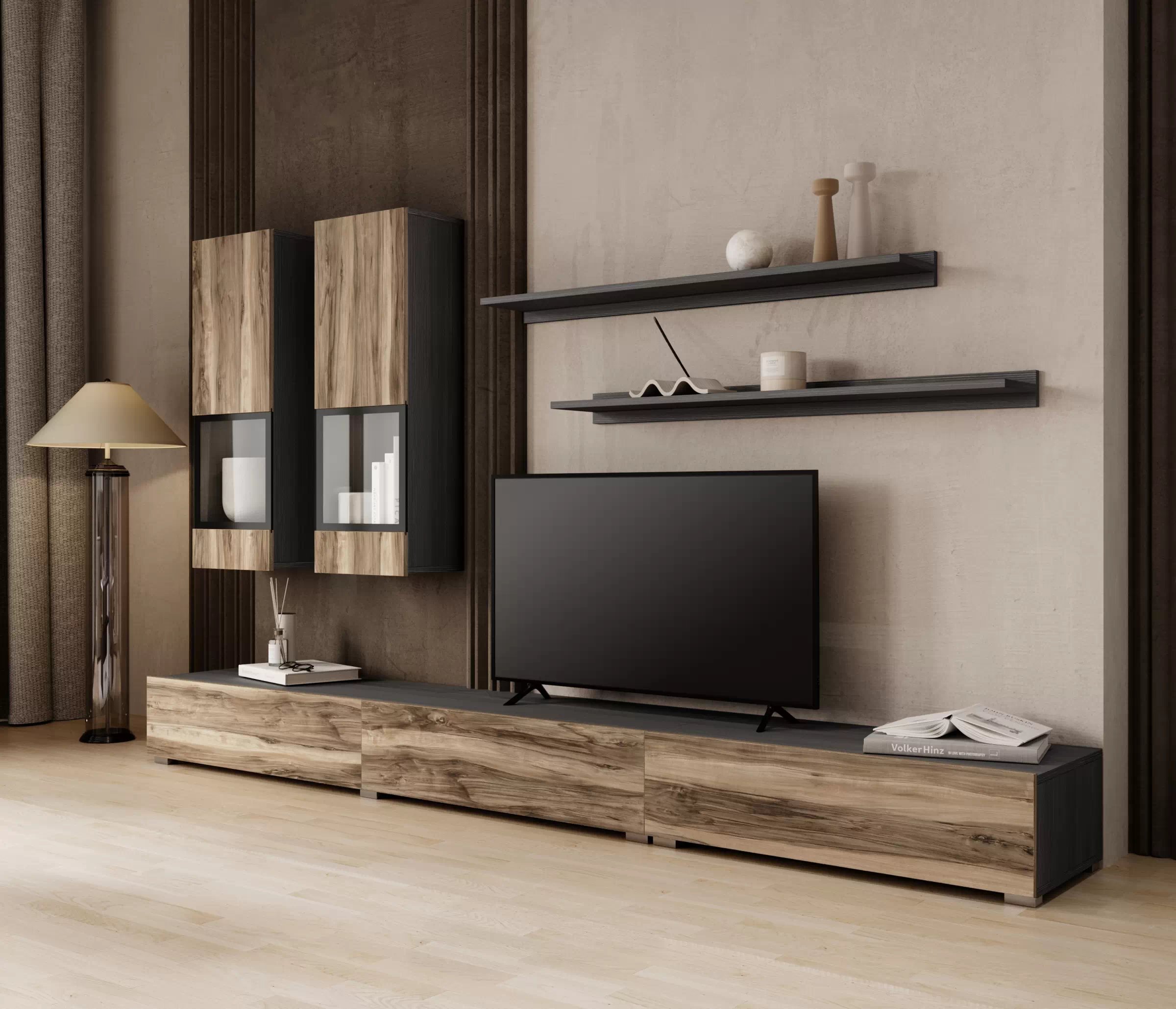 Obývací stěna Baros 270 cm - touchwood / ořech satin Obývací stěna pro obývacího pokoje Baros 10 - touchwood / ořech sattin