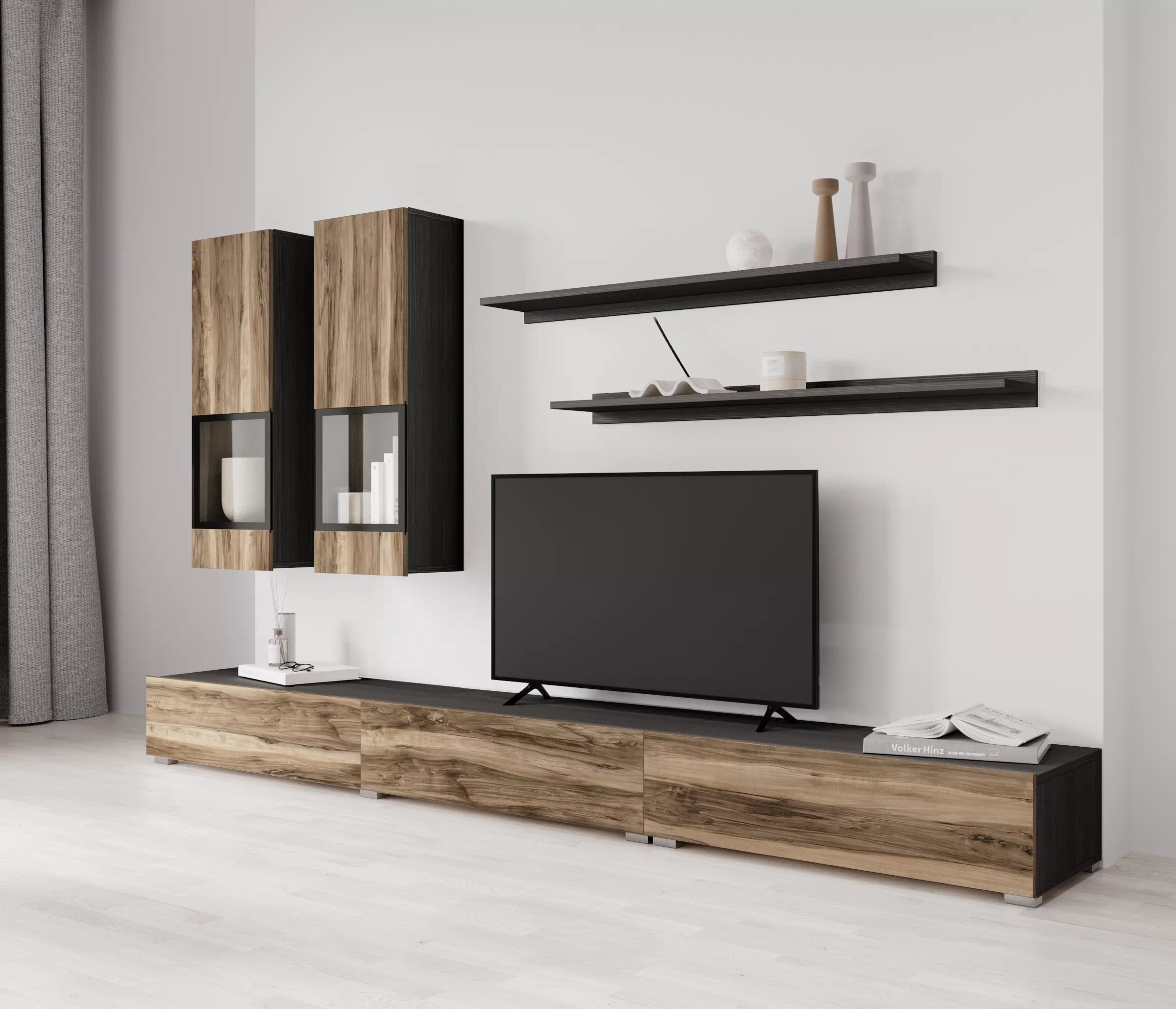 Obývací stěna Baros 270 cm - touchwood / ořech satin Obývací stěna pro obývacího pokoje Baros 10 - touchwood / ořech sattin