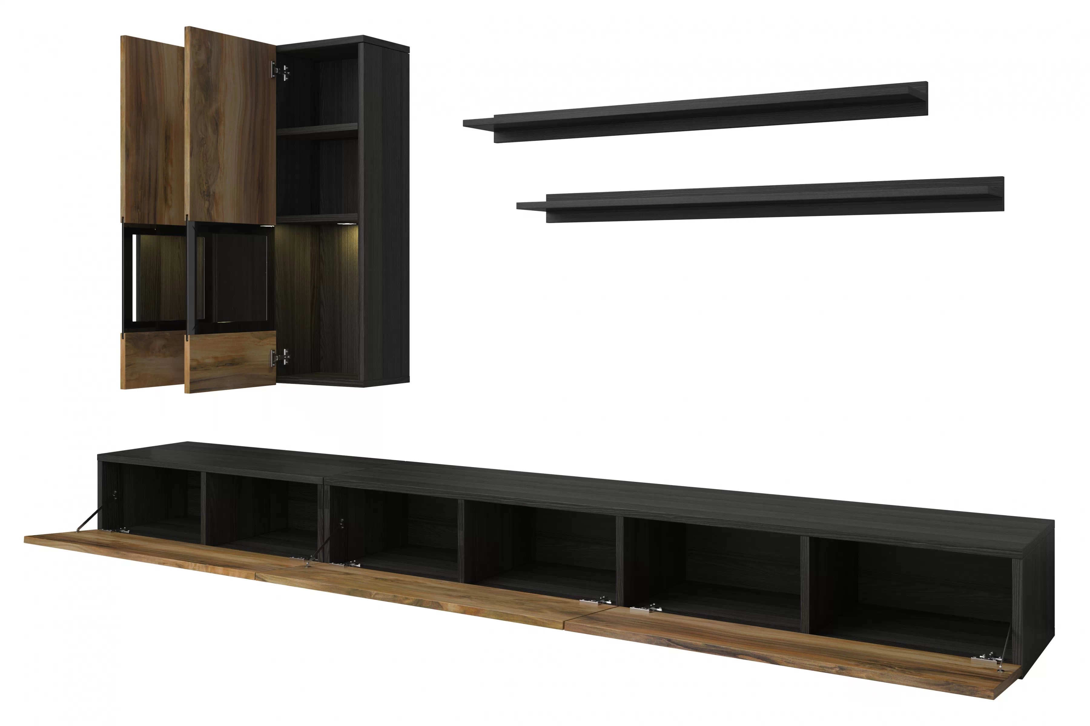 Obývací stěna Baros 270 cm - touchwood / ořech satin Obývací stěna pro obývacího pokoje Baros 10 - touchwood / ořech sattin