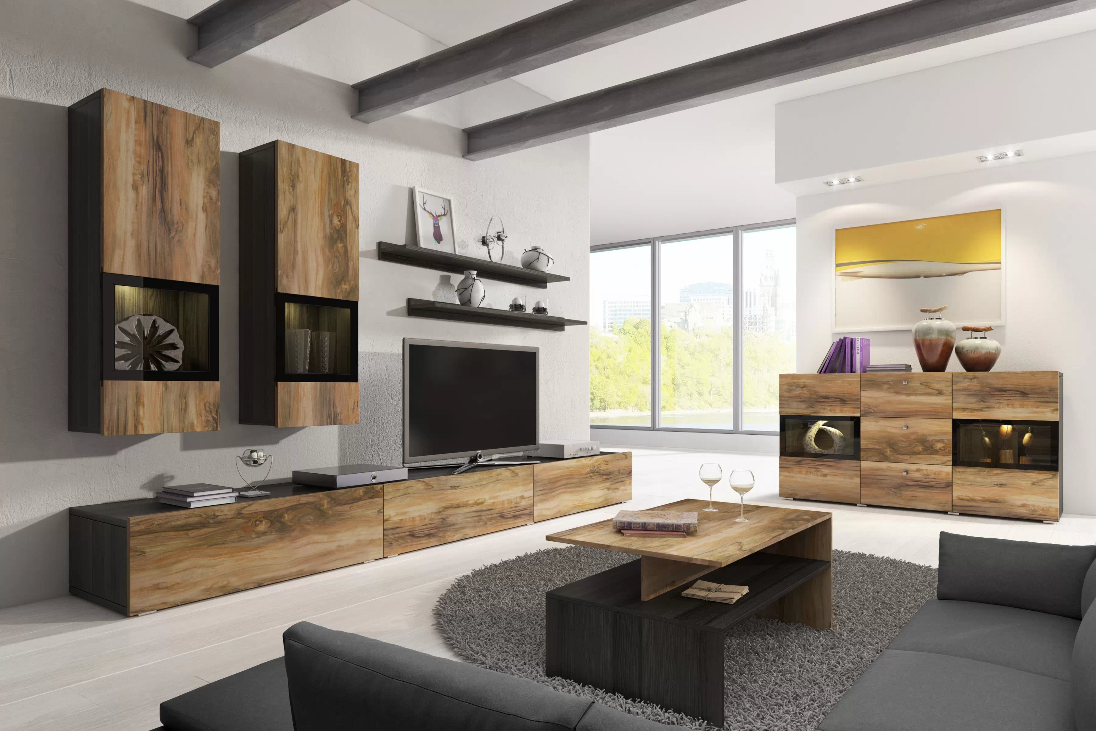 Obývací stěna Baros 270 cm - touchwood / ořech satin Obývací stěna pro obývacího pokoje Baros 10 - touchwood / ořech sattin