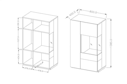 Obývací stěna pro obývacího pokoje Silke I - bílý lesk / dub wotan Obývací stěna Silke I - Bílý lesk / Dub wotan - Vitrína Silke 44 - Rozměry