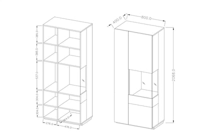 Obývací stěna pro obývacího pokoje Silke II - bílý lesk / dub wotan Obývací stěna Silke II - Bílý lesk / Dub wotan - Pravá vitrína Silke 13 - Rozměry