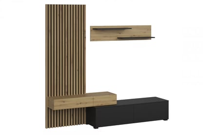 Bibliotecă modulară Lucimo 210 cm cu lamele – negru / stejar artisan