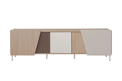 Comodă TV Miraza 180 cm geometrică - decor stejar scandi / bej / alb / maro