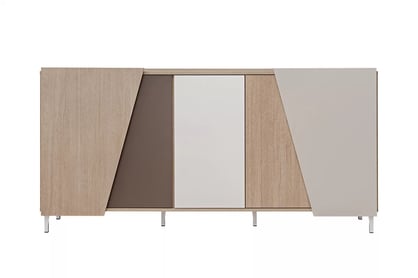 Comodă Miraza 180 cm geometrică - decor stejar scandi / bej / alb / maro