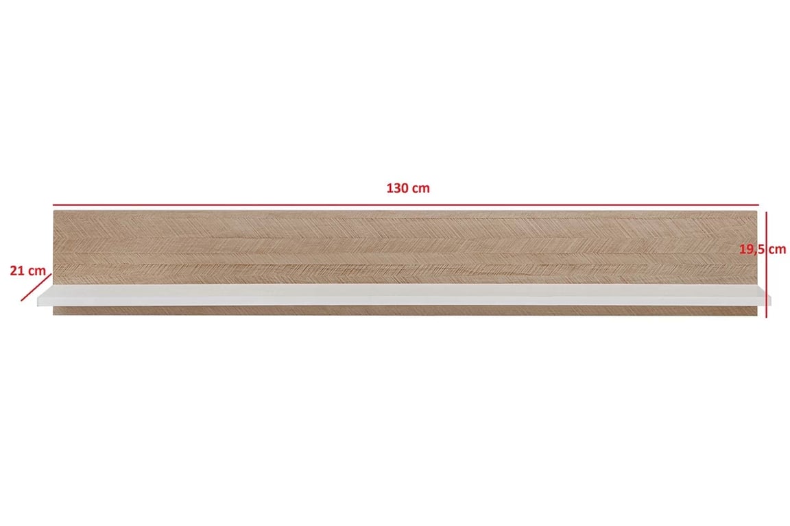 Závěsná police Miraza 130 cm - skandinávská rybina / bílá police závěsná Miraza - jodelka skandi / Bílý - Rozměry