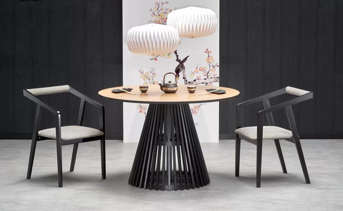 Kulatý stůl MIYAKI 120 cm - přírodní dub / černá miyaki stůl Deska - Dub přírodní, noga - Černý