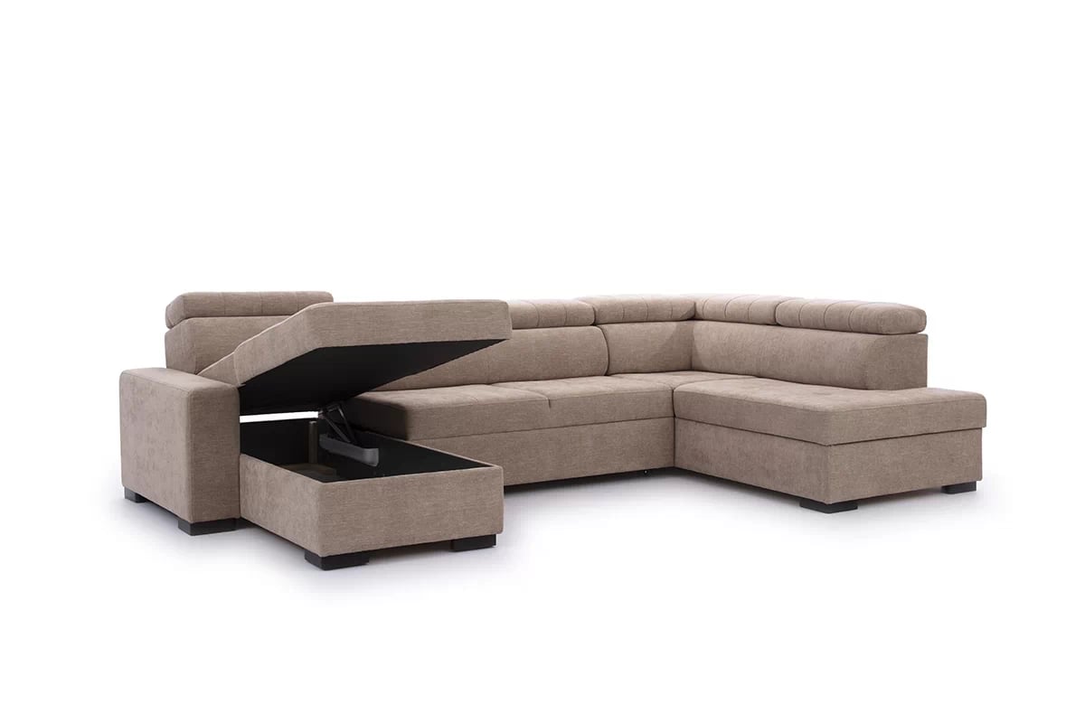 Rozkladacia rohová sedacia súprava Modeno U II Hnedý Rohová sedacia súprava Modeno w ksztalcie U s úložným priestorom na posciel