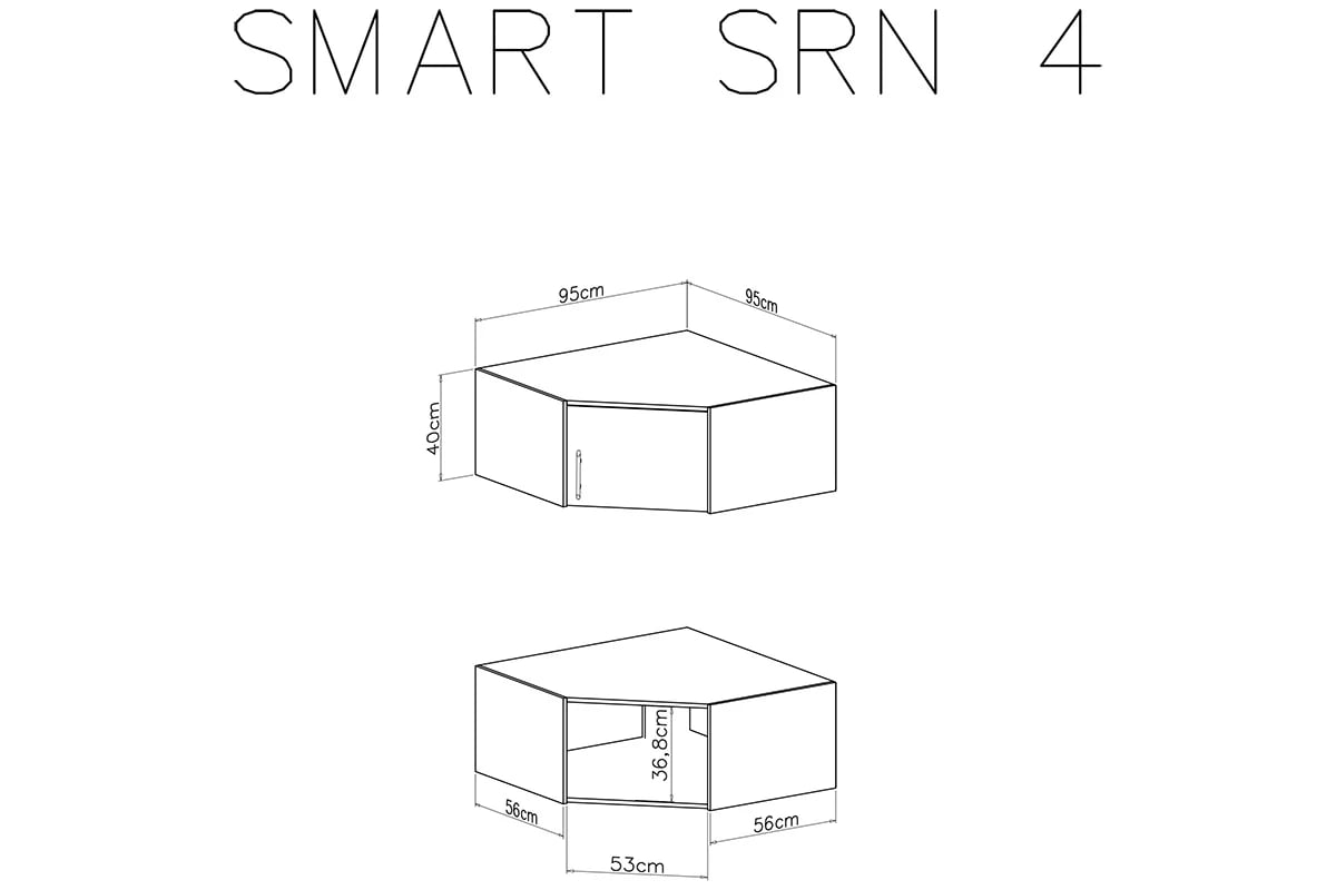 Nadstavec do rohovej skrine Smart SRN4 - 95x95 cm - biely lux / dub sonoma Nadstavec do Skrine naroznej Smart SRN4 - Biely lux / Dub sonoma - schemat