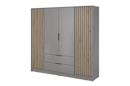 Nadstavec s lamelami do štvordverovej skrine Neria - sivá / dub artisan Nadstavec do Skrine Neria 206 cm - šedá / dub artisan