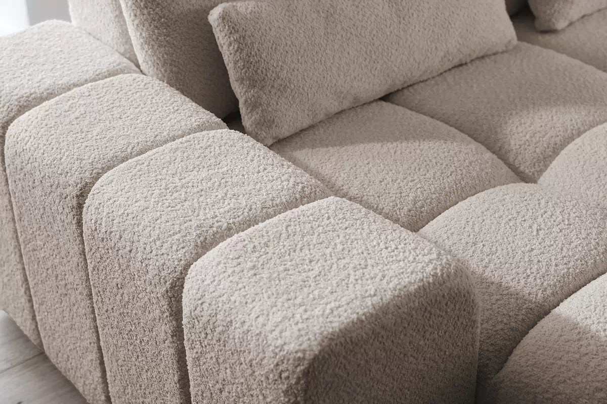 Rozkladacia rohová sedačka Magnelio L pravá s el. výsuvom - béžové buklé Catch Me 2 Rohová sedacia súprava pravá strana rozkladany z elektrycznie wysuwanym siedziskien Magnelio L - béžový Catch me 2