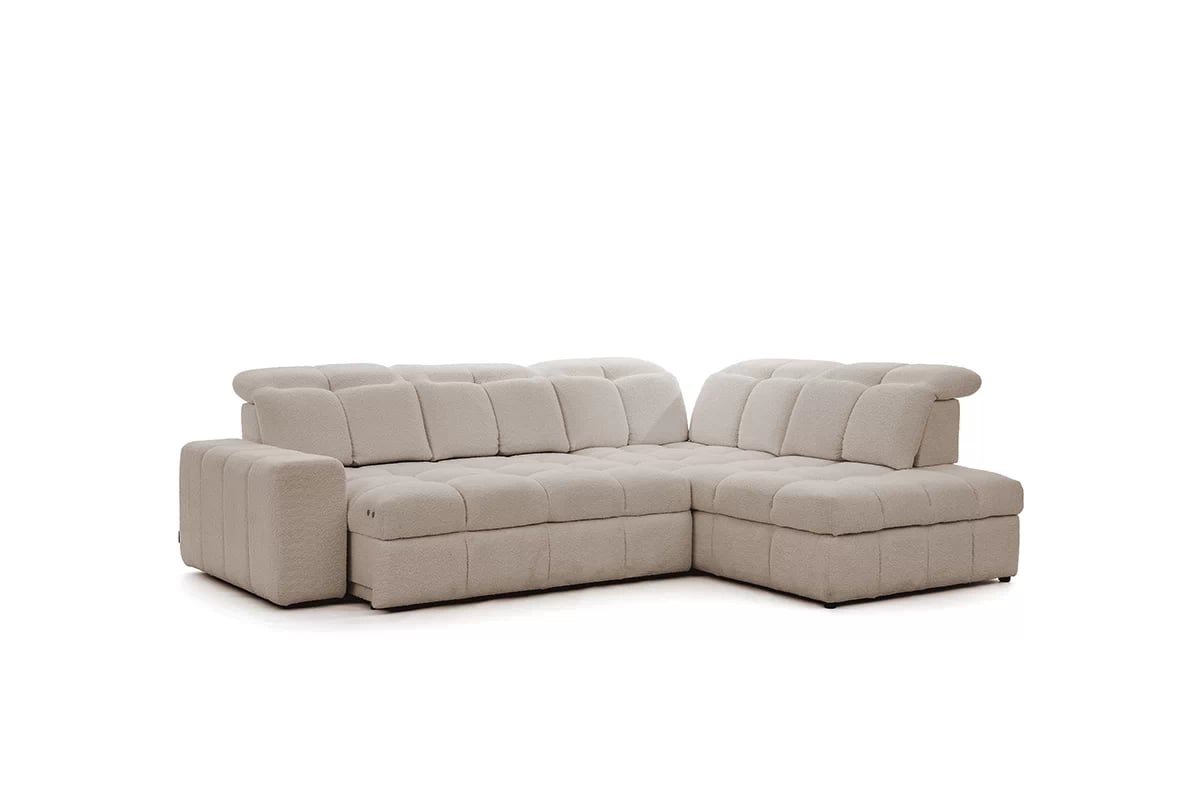 Rozkladacia rohová sedačka Magnelio L pravá s el. výsuvom - béžové buklé Catch Me 2 Rohová sedacia súprava pravá strana rozkladany z elektrycznie wysuwanym siedziskien Magnelio L - béžový Catch me 2