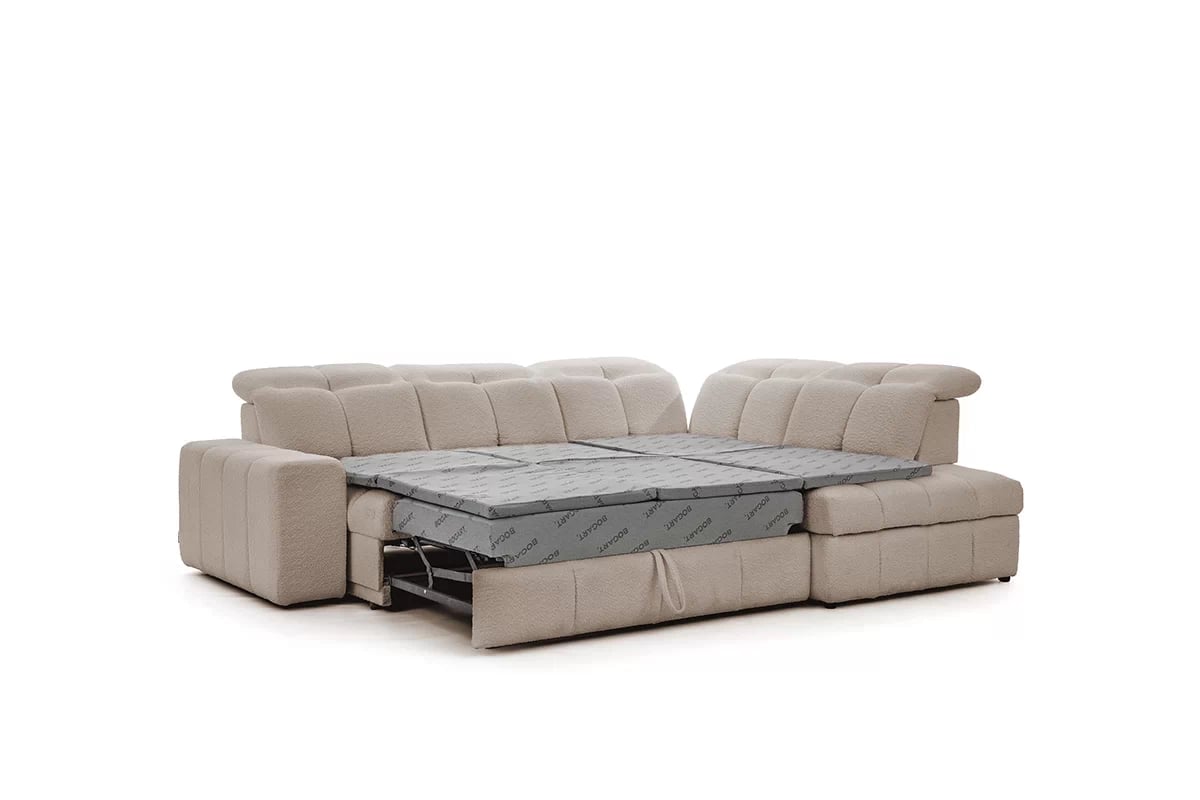 Rozkladacia rohová sedačka Magnelio L pravá s el. výsuvom - béžové buklé Catch Me 2 Rohová sedacia súprava pravá strana rozkladany z elektrycznie wysuwanym siedziskien Magnelio L - béžový Catch me 2