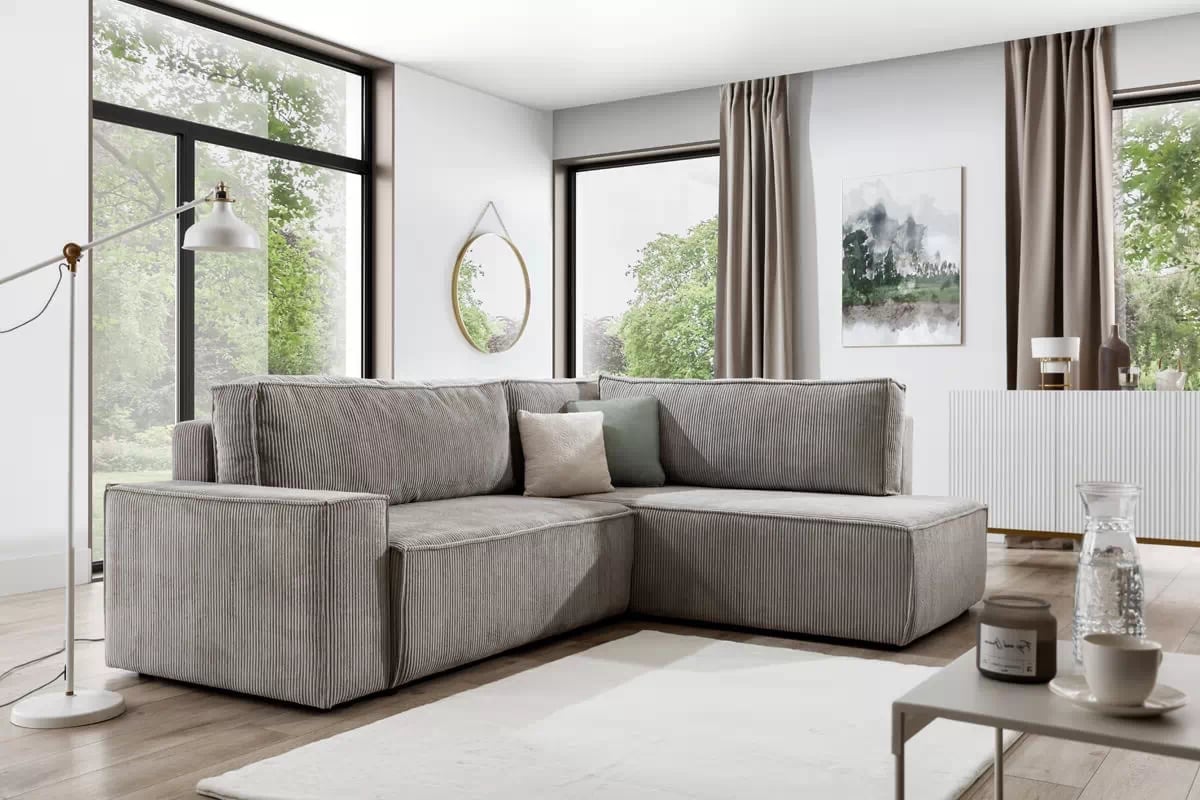 Rohová rozkladacia sedacia súprava Flabio L Pravá - béžový menčester Lincoln 83 Rohová sedacia súprava Flabio L vizualizácia