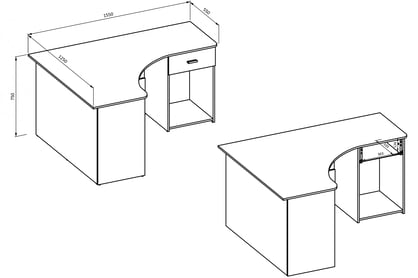 Rohový psací stůl Corner 155x125 cm se zásuvkou a přihrádkou - bílá Narozne psací stůl Corner z szuflada i wneka - bílá