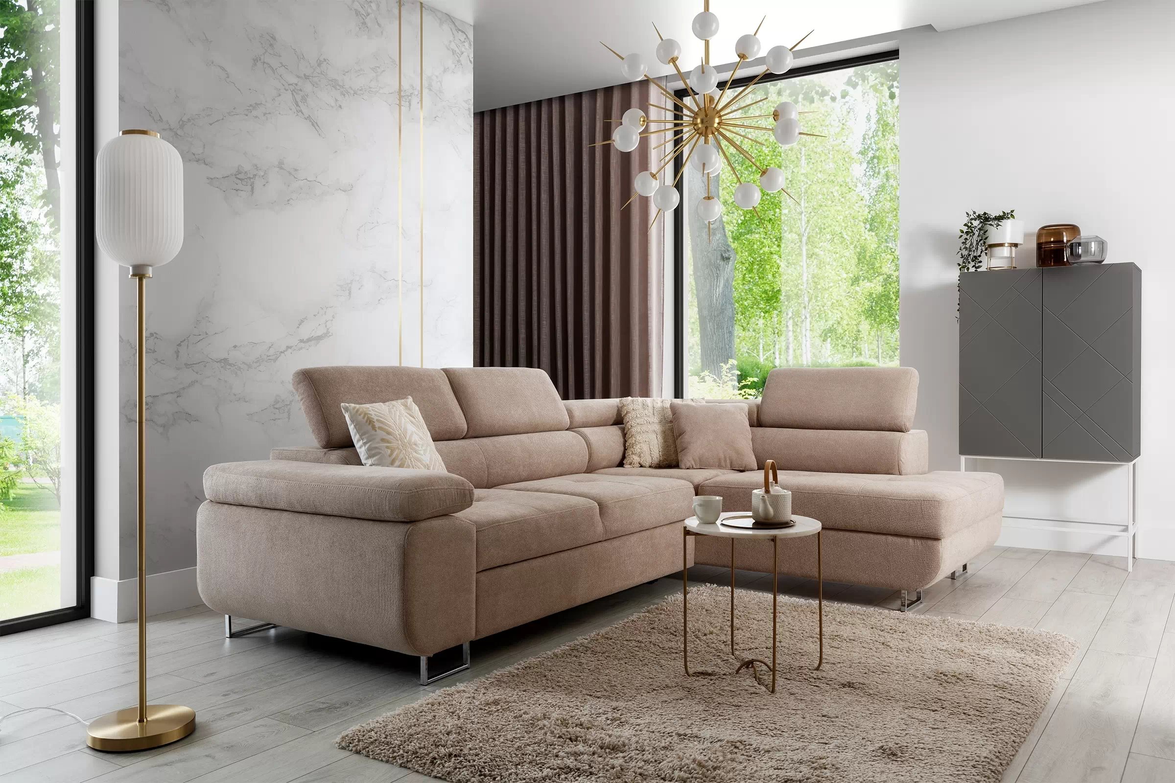 Rohová sedacia súprava Annabelle L - chrómové nožičky Rohová sedacia súprava Annabelle L s funkciou spánku - nožičky chromowane 