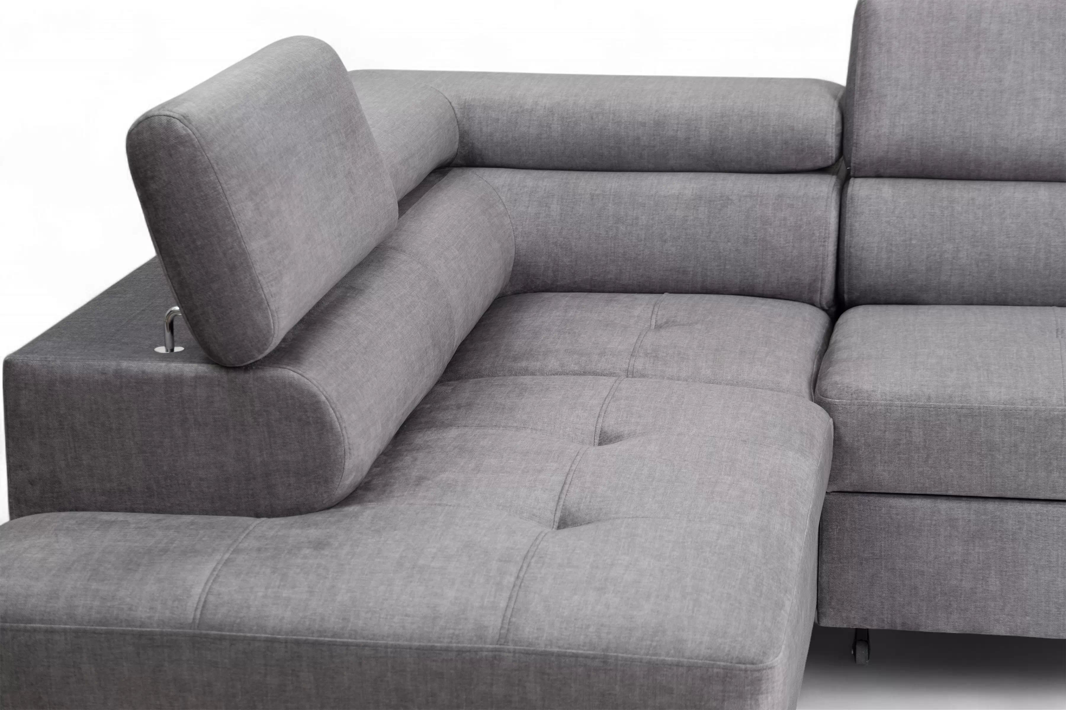 Rozkladacia rohová sedacia súprava Annabelle L ľavá - šedý velúr Vogue 14 / chrómové nožičky Rohová sedacia súprava Annabelle L s funkciou spánku Ľavá strana - šedý velúr Vogue 14 / nožičky chromowane 