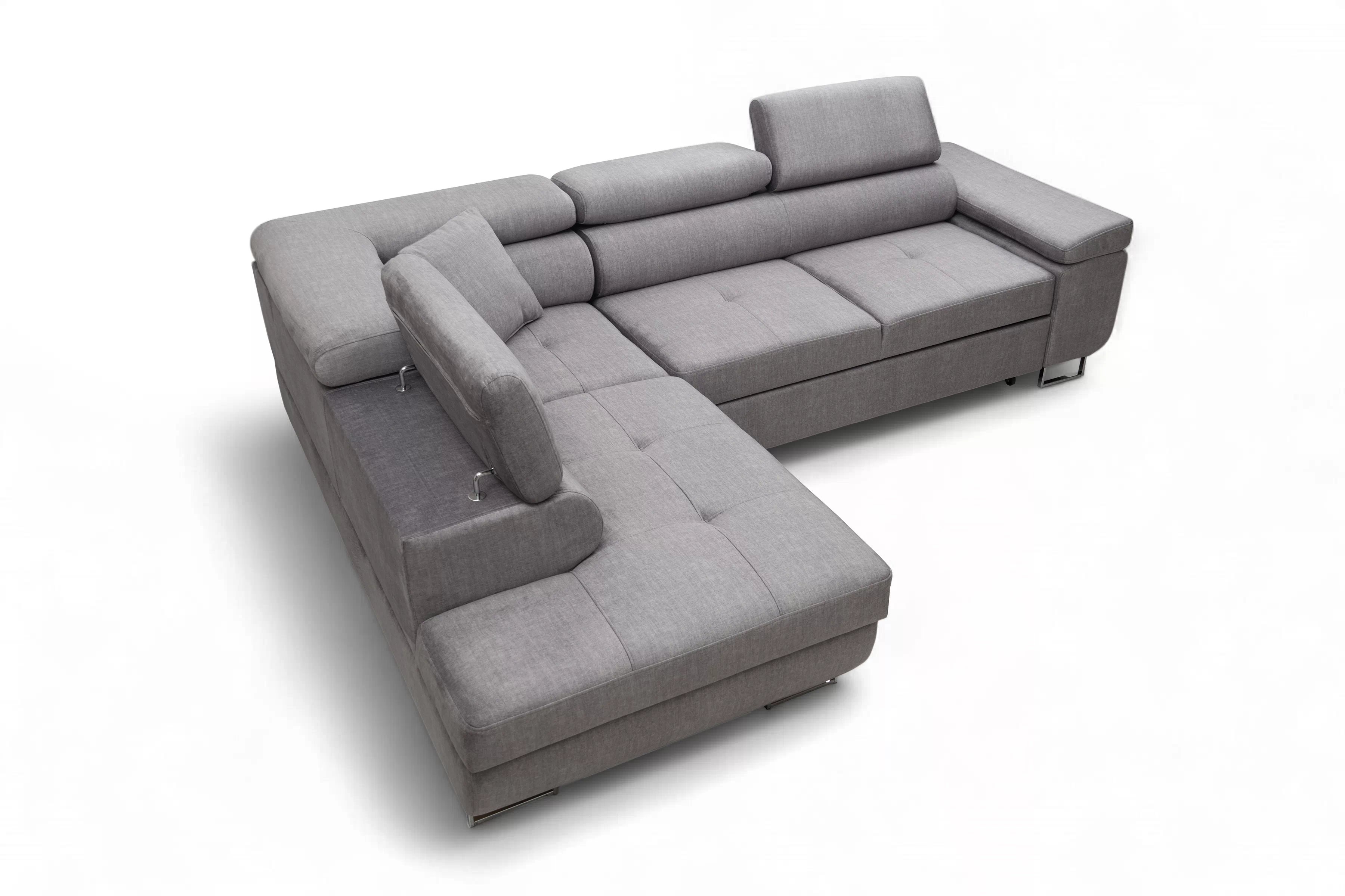 Rozkladacia rohová sedacia súprava Annabelle L ľavá - šedý velúr Vogue 14 / chrómové nožičky Rohová sedacia súprava Annabelle L s funkciou spánku Ľavá strana - šedý velúr Vogue 14 / nožičky chromowane 