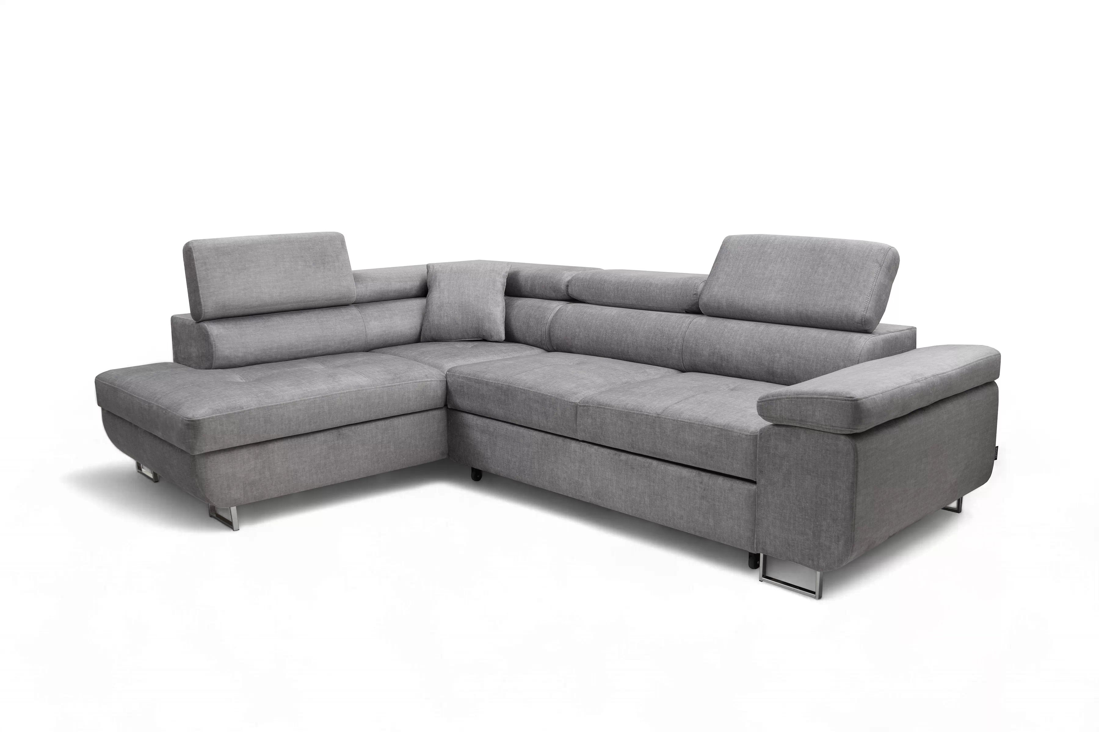 Rozkladacia rohová sedacia súprava Annabelle L ľavá - šedý velúr Vogue 14 / chrómové nožičky Rohová sedacia súprava Annabelle L s funkciou spánku Ľavá strana - šedý velúr Vogue 14 / nožičky chromowane 