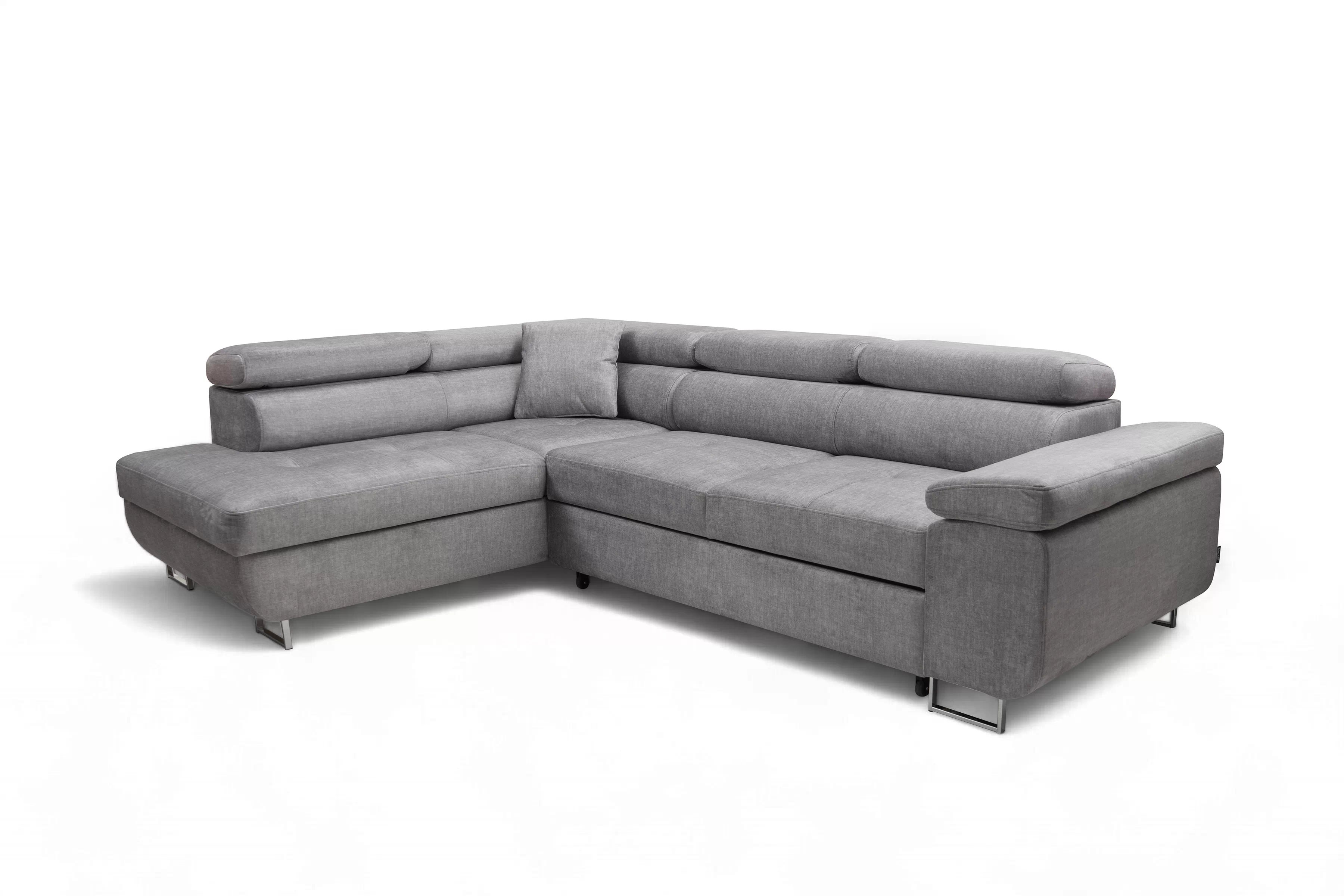 Rozkladacia rohová sedacia súprava Annabelle L ľavá - šedý velúr Vogue 14 / chrómové nožičky Rohová sedacia súprava Annabelle L s funkciou spánku Ľavá strana - šedý velúr Vogue 14 / nožičky chromowane 