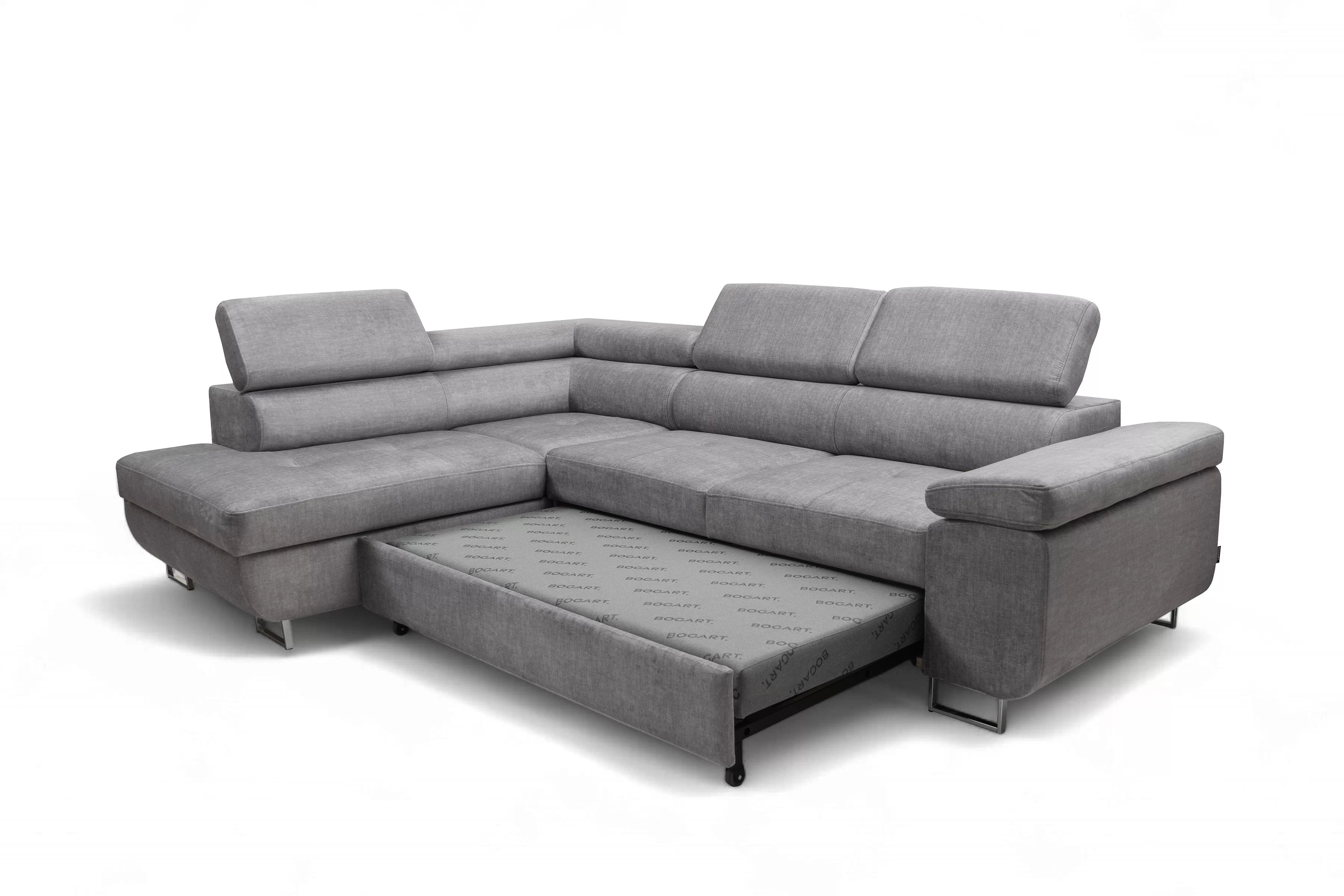 Rozkladacia rohová sedacia súprava Annabelle L ľavá - šedý velúr Vogue 14 / chrómové nožičky Rohová sedacia súprava Annabelle L s funkciou spánku Ľavá strana - šedý velúr Vogue 14 / nožičky chromowane 