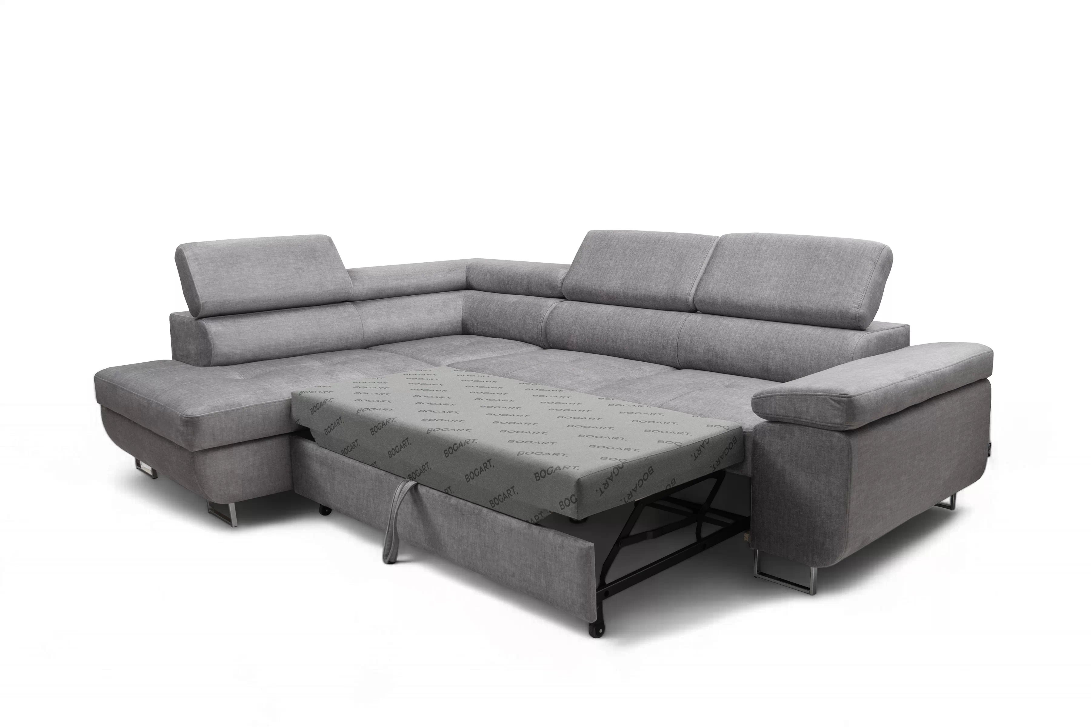 Rozkladacia rohová sedacia súprava Annabelle L ľavá - šedý velúr Vogue 14 / chrómové nožičky Rohová sedacia súprava Annabelle L s funkciou spánku Ľavá strana - šedý velúr Vogue 14 / nožičky chromowane 