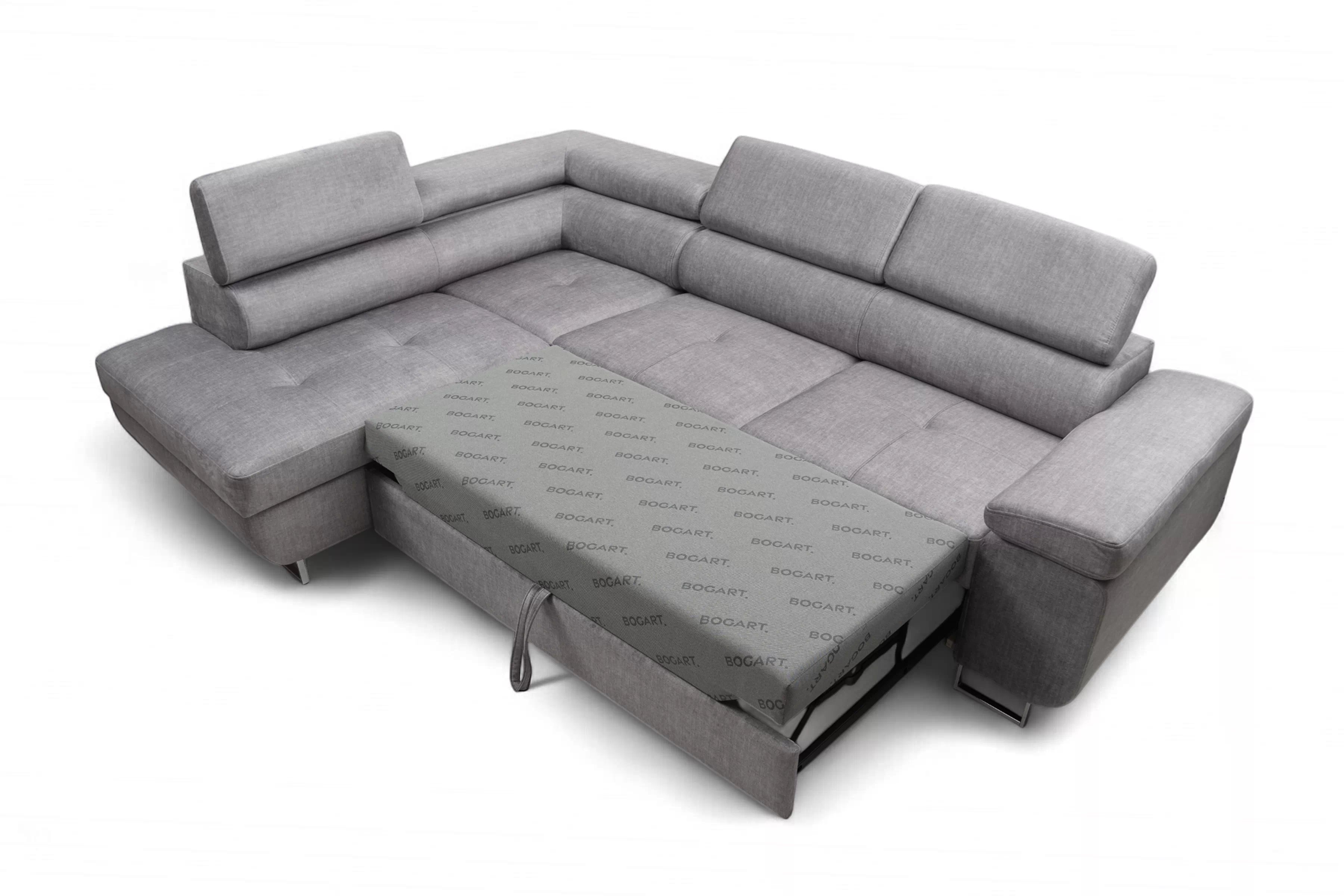 Rozkladacia rohová sedacia súprava Annabelle L ľavá - šedý velúr Vogue 14 / chrómové nožičky Rohová sedacia súprava Annabelle L s funkciou spánku Ľavá strana - šedý velúr Vogue 14 / nožičky chromowane 