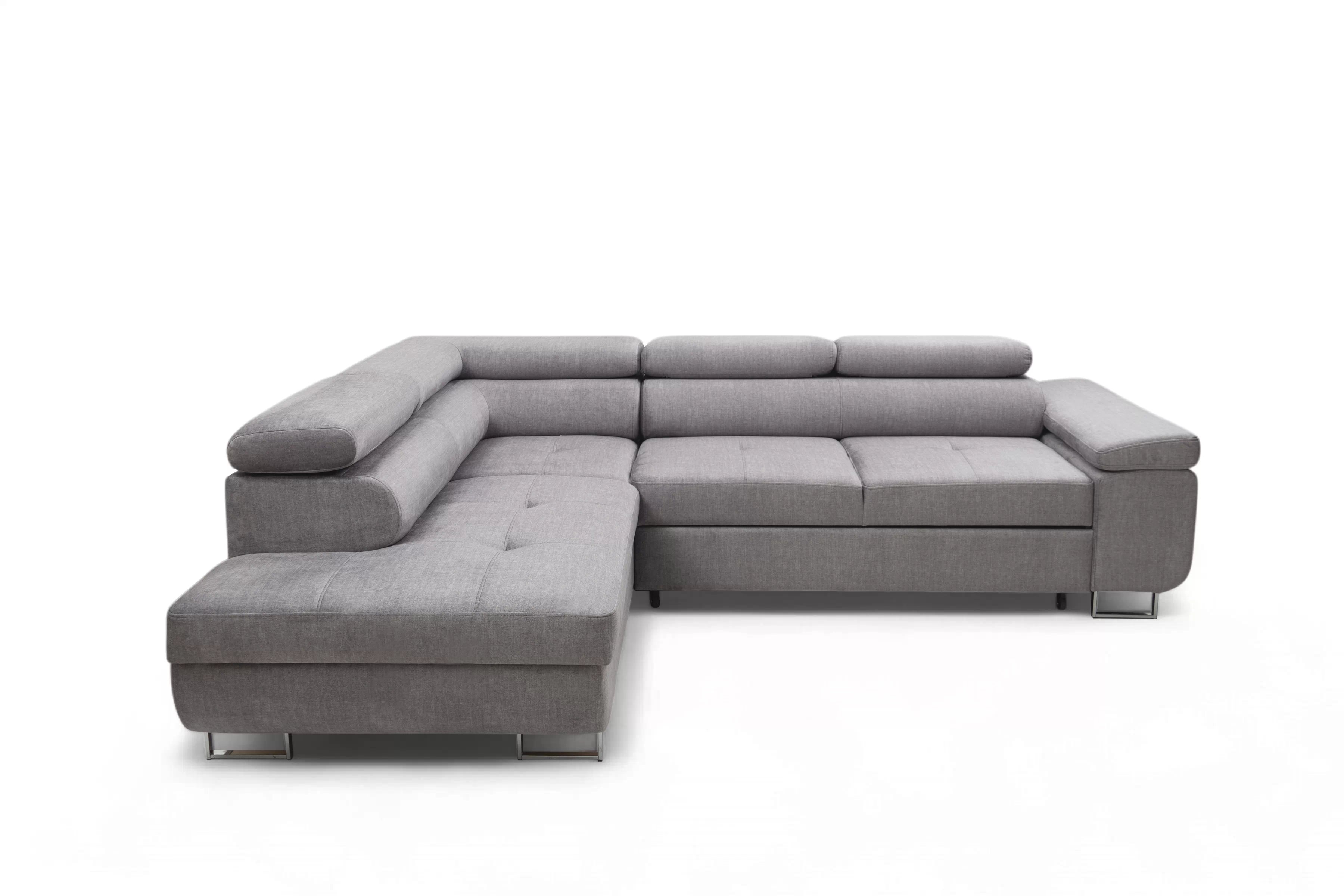 Rozkladacia rohová sedacia súprava Annabelle L ľavá - šedý velúr Vogue 14 / chrómové nožičky Rohová sedacia súprava Annabelle L s funkciou spánku Ľavá strana - šedý velúr Vogue 14 / nožičky chromowane 