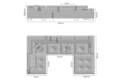 Rozkládací rohová sedací souprava Annabelle U II - černé nožky Rohová sedací souprava Annabelle U II rozkládací - Nohy černá