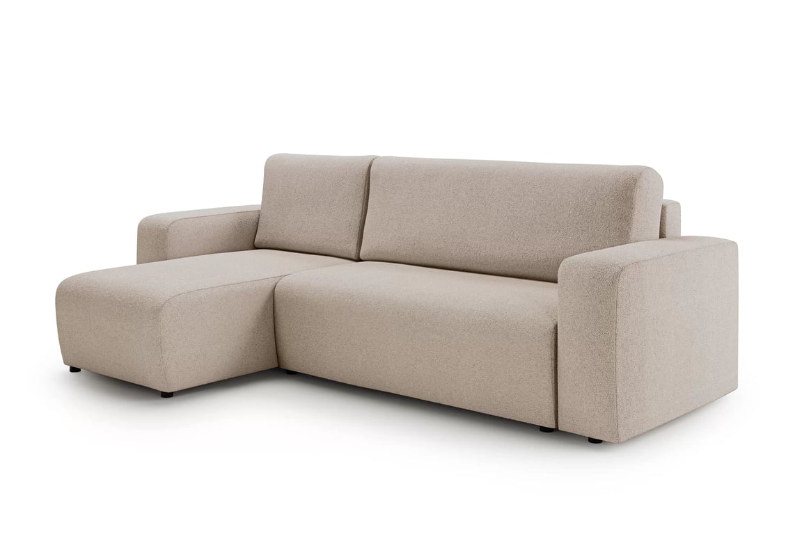 Rozkládací rohová sedací souprava Avia Mini univerzální - béžová bouclé Gerra 105 Rohová sedací souprava Avia Mini rozkládací uniwersalny prawo/levá - béžová boucle Gerra 105