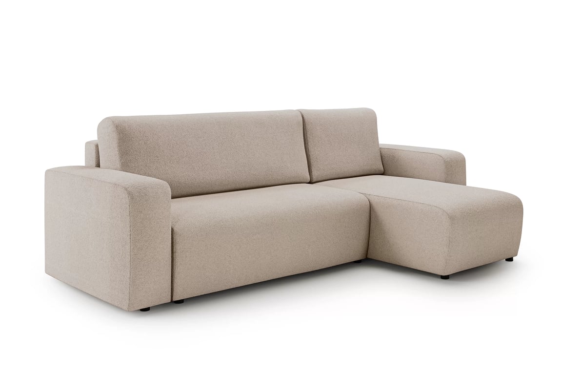Rozkládací rohová sedací souprava Avia Mini univerzální - béžová bouclé Gerra 105 Rohová sedací souprava Avia Mini rozkládací uniwersalny prawo/levá - béžová boucle Gerra 105