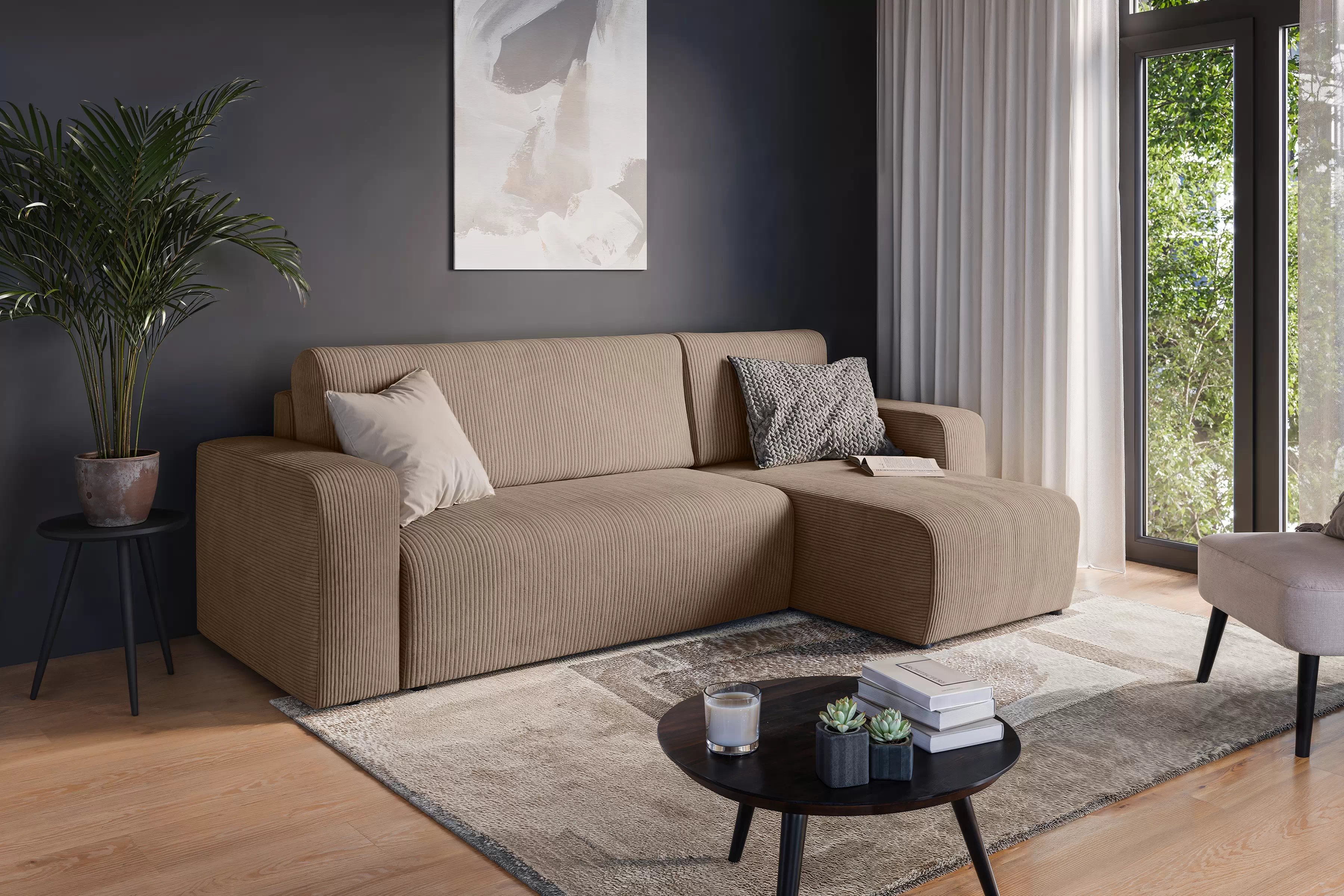 Rozkládací rohová sedací souprava Avia Mini - hnědá Lincoln 17 Rohová sedací souprava Avia Mini rozkládací uniwersalny prawo/levá - hnědá manšestr Lincoln 17