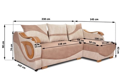 Rozkladacia rohová sedacia súprava Karmen Rohová sedacia súprava Karmen- szczegolowe Rozmery