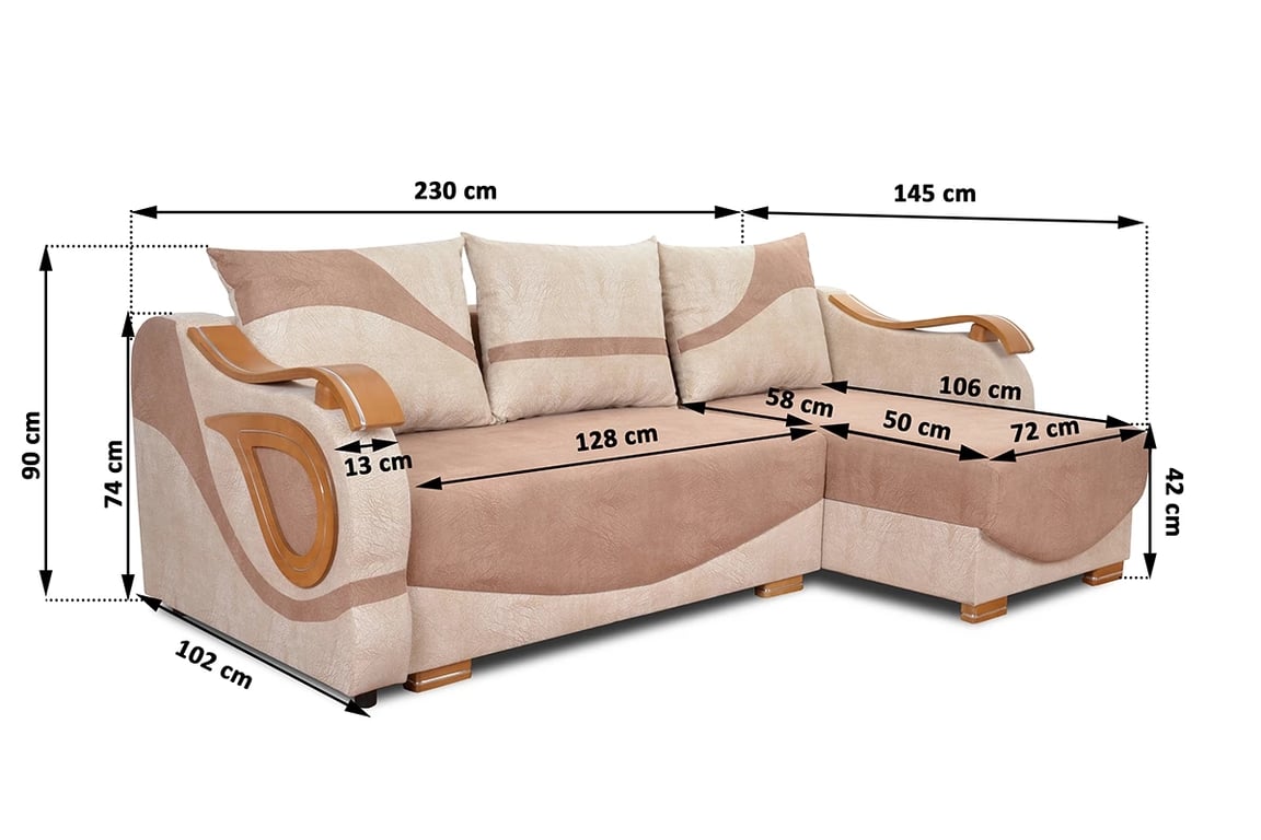 Rozkladacia rohová sedacia súprava Karmen Rohová sedacia súprava Karmen- szczegolowe Rozmery