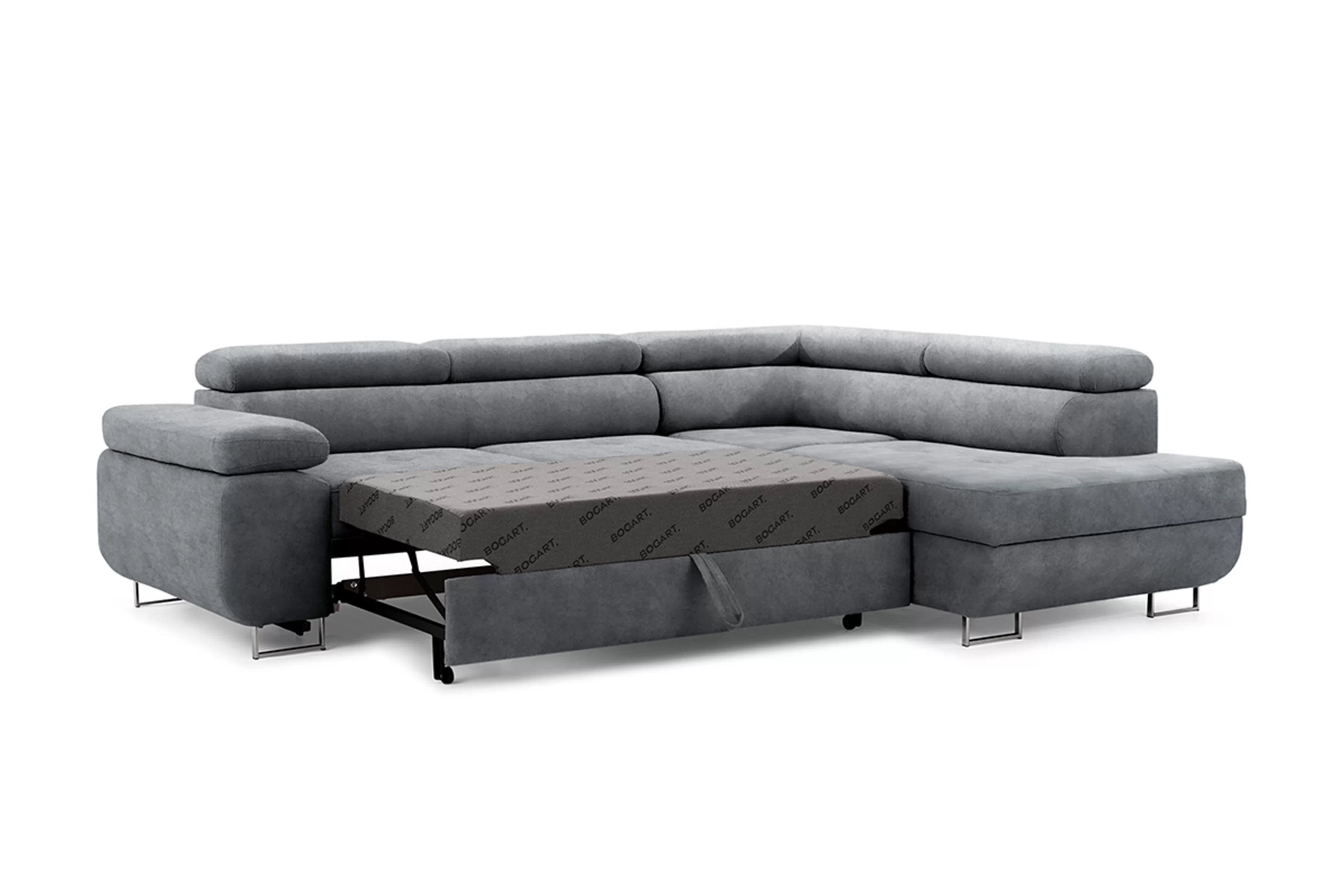 Rohová sedačka Annabelle L do obývačky pravostranná - grafitový hydrofóbny zamat Zetta 304 / chrómové nohy Rohová sedacia súprava do obývacej izby Annabelle pravá strana - Grafitový zamat hydrofobowy Zetta 304