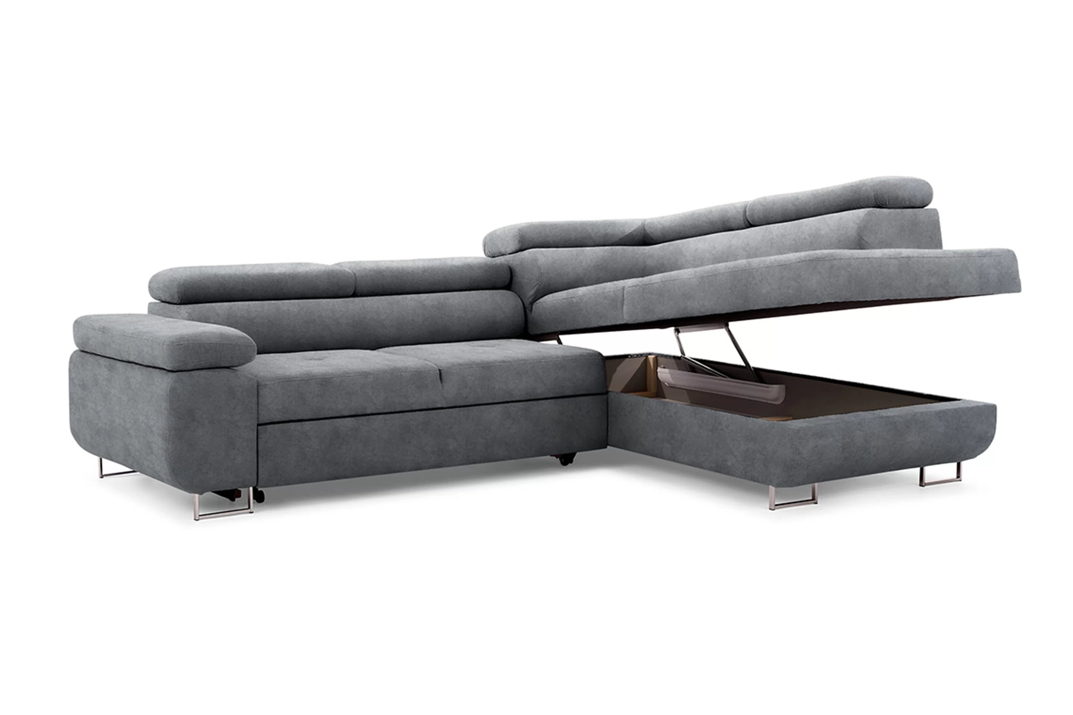 Rohová sedačka Annabelle L do obývačky pravostranná - grafitový hydrofóbny zamat Zetta 304 / chrómové nohy Rohová sedacia súprava do obývacej izby Annabelle pravá strana - Grafitový zamat hydrofobowy Zetta 304