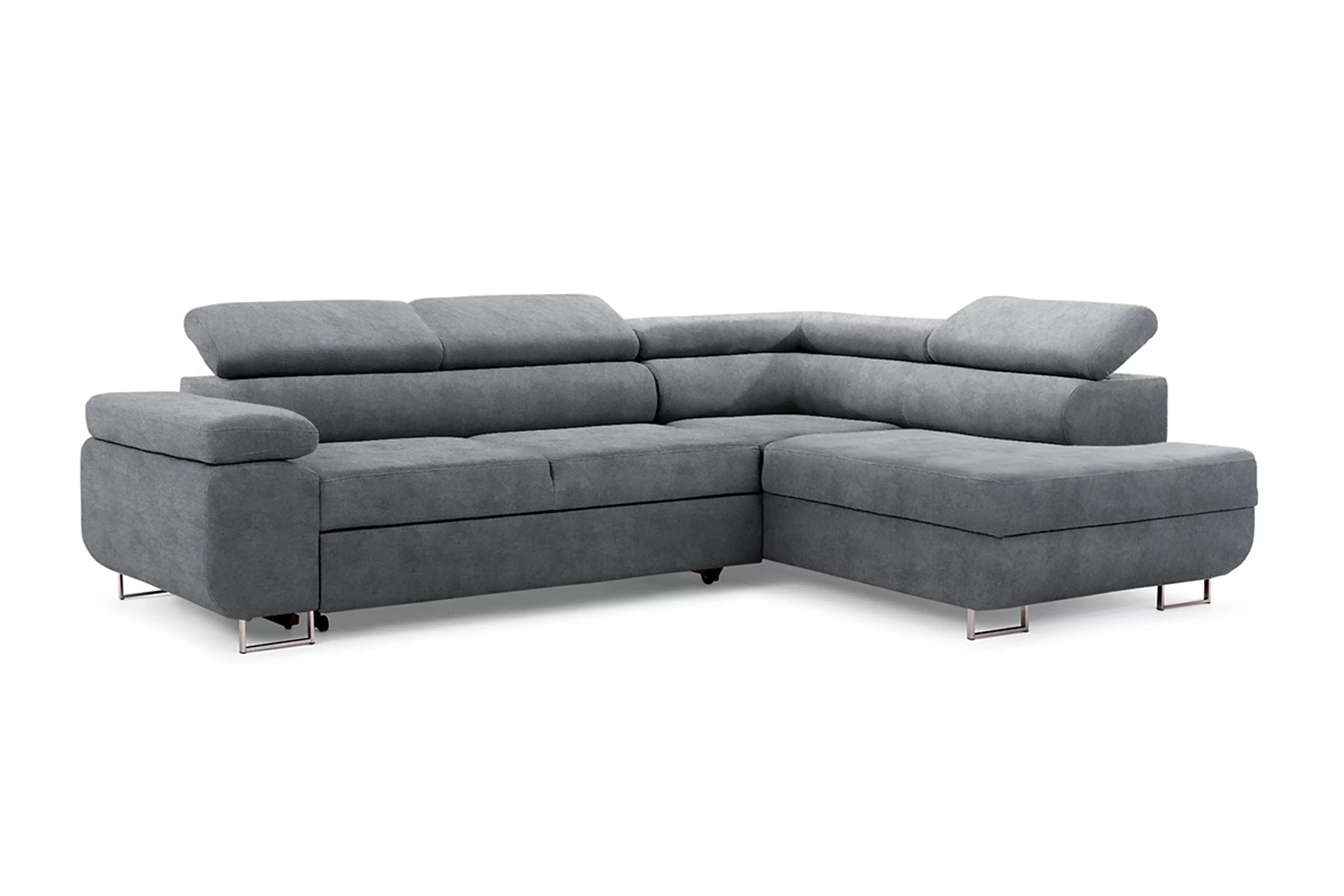 Rohová sedačka Annabelle L do obývačky pravostranná - grafitový hydrofóbny zamat Zetta 304 / chrómové nohy Rohová sedacia súprava do obývacej izby Annabelle pravá strana - Grafitový zamat hydrofobowy Zetta 304