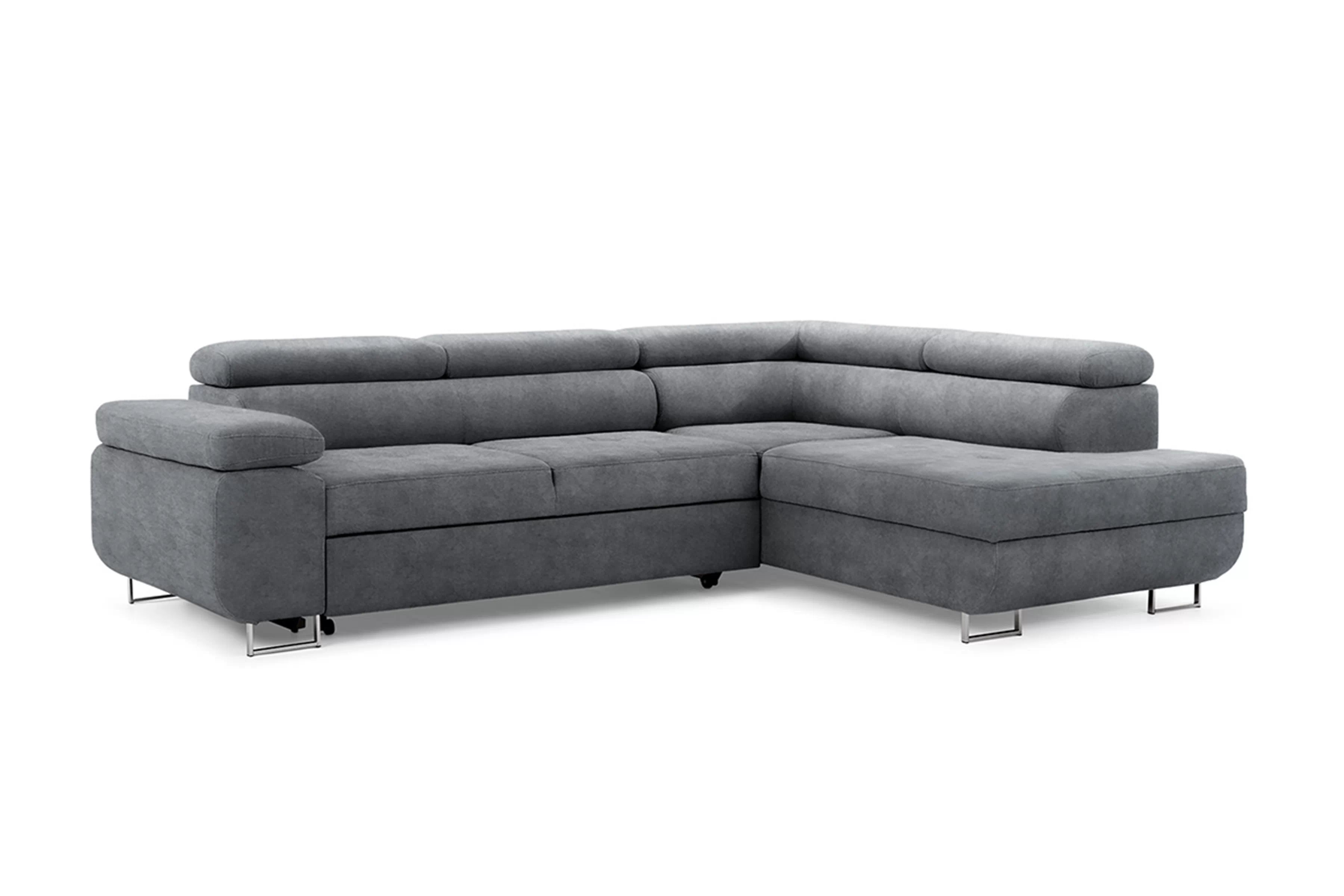 Rohová sedačka Annabelle L do obývačky pravostranná - grafitový hydrofóbny zamat Zetta 304 / chrómové nohy Rohová sedacia súprava do obývacej izby Annabelle pravá strana - Grafitový zamat hydrofobowy Zetta 304