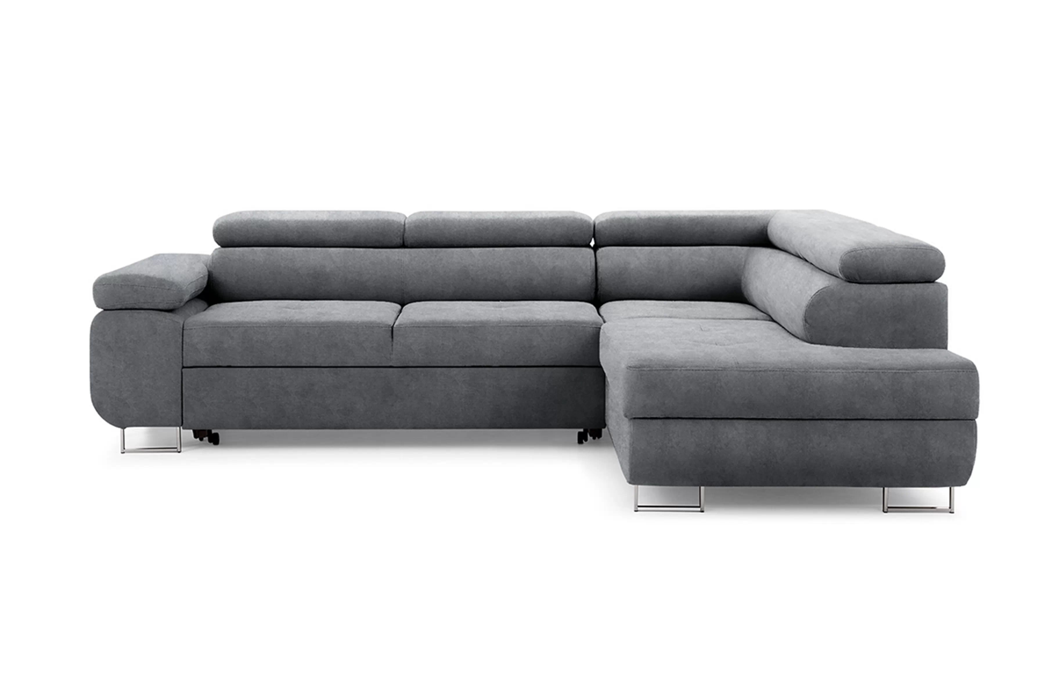 Rohová sedačka Annabelle L do obývačky pravostranná - grafitový hydrofóbny zamat Zetta 304 / chrómové nohy Rohová sedacia súprava do obývacej izby Annabelle pravá strana - Grafitový zamat hydrofobowy Zetta 304