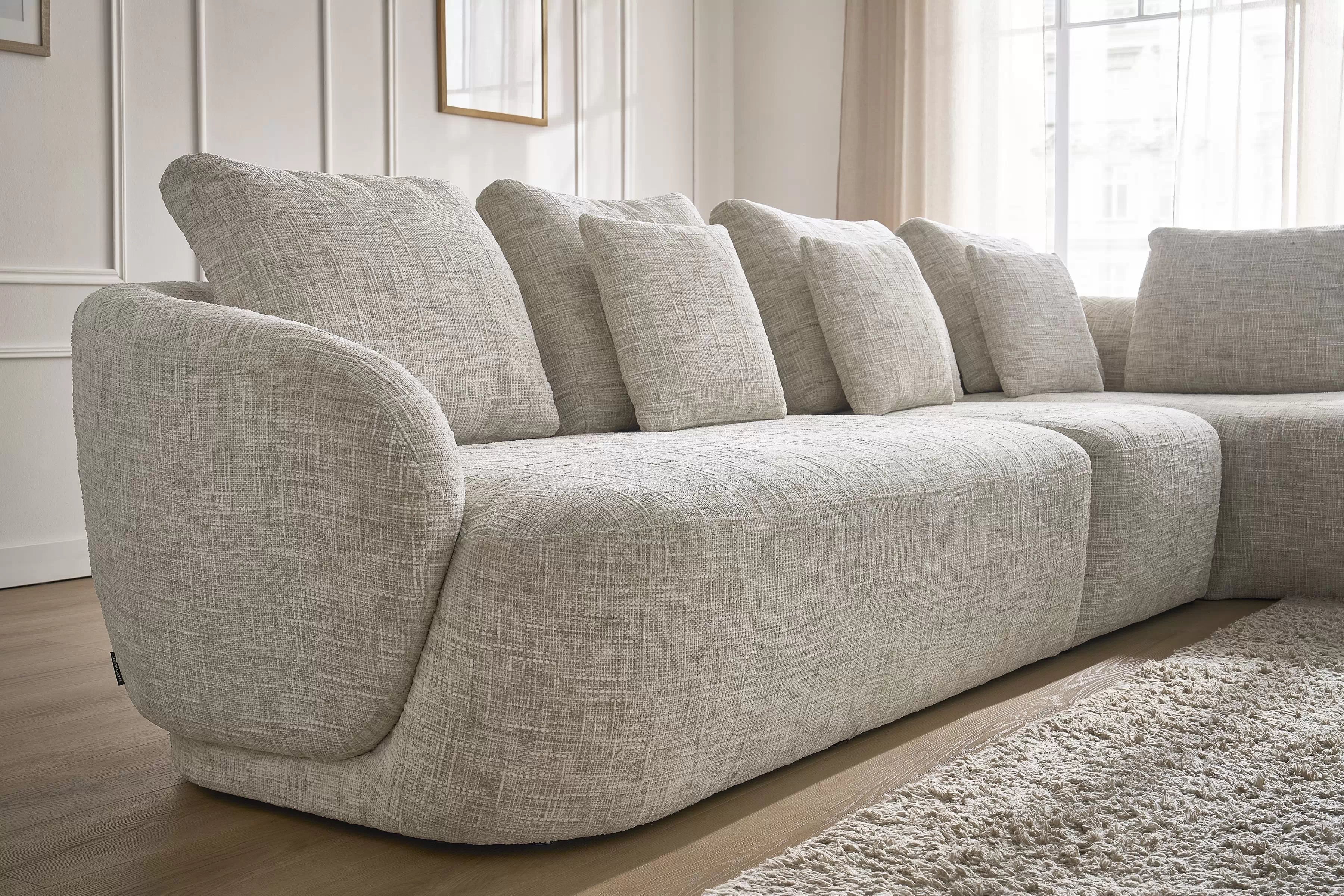 Rohová sedací souprava Finezal 2L+S+OTZP - béžová tkanina Tracy 211-04 Rohová sedací souprava pro obývacího pokoje Finezal 2L+S+OTZP - béžová plecionka Tracy 211-04