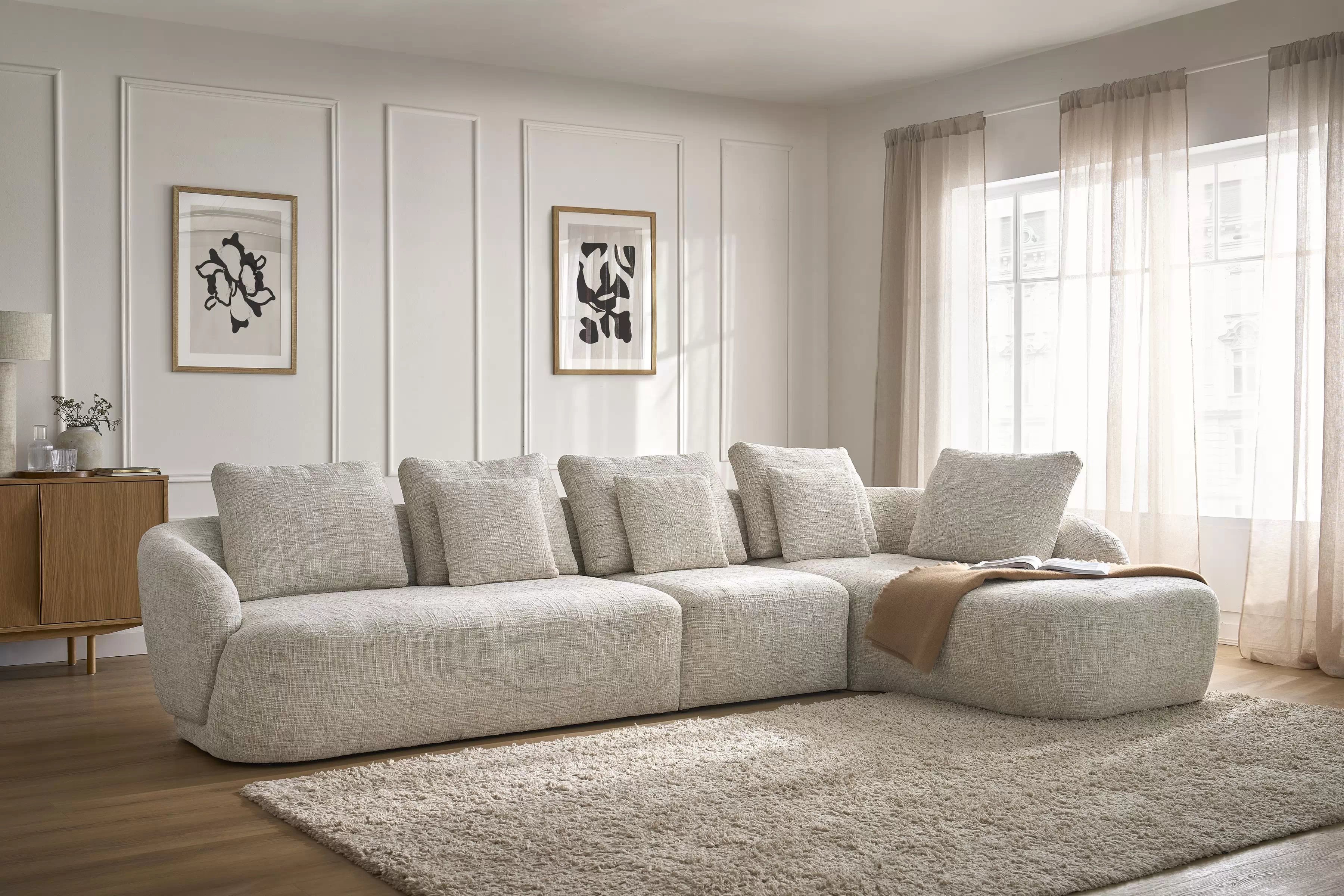 Rohová sedací souprava Finezal 2L+S+OTZP - béžová tkanina Tracy 211-04 Rohová sedací souprava pro obývacího pokoje Finezal 2L+S+OTZP - béžová plecionka Tracy 211-04