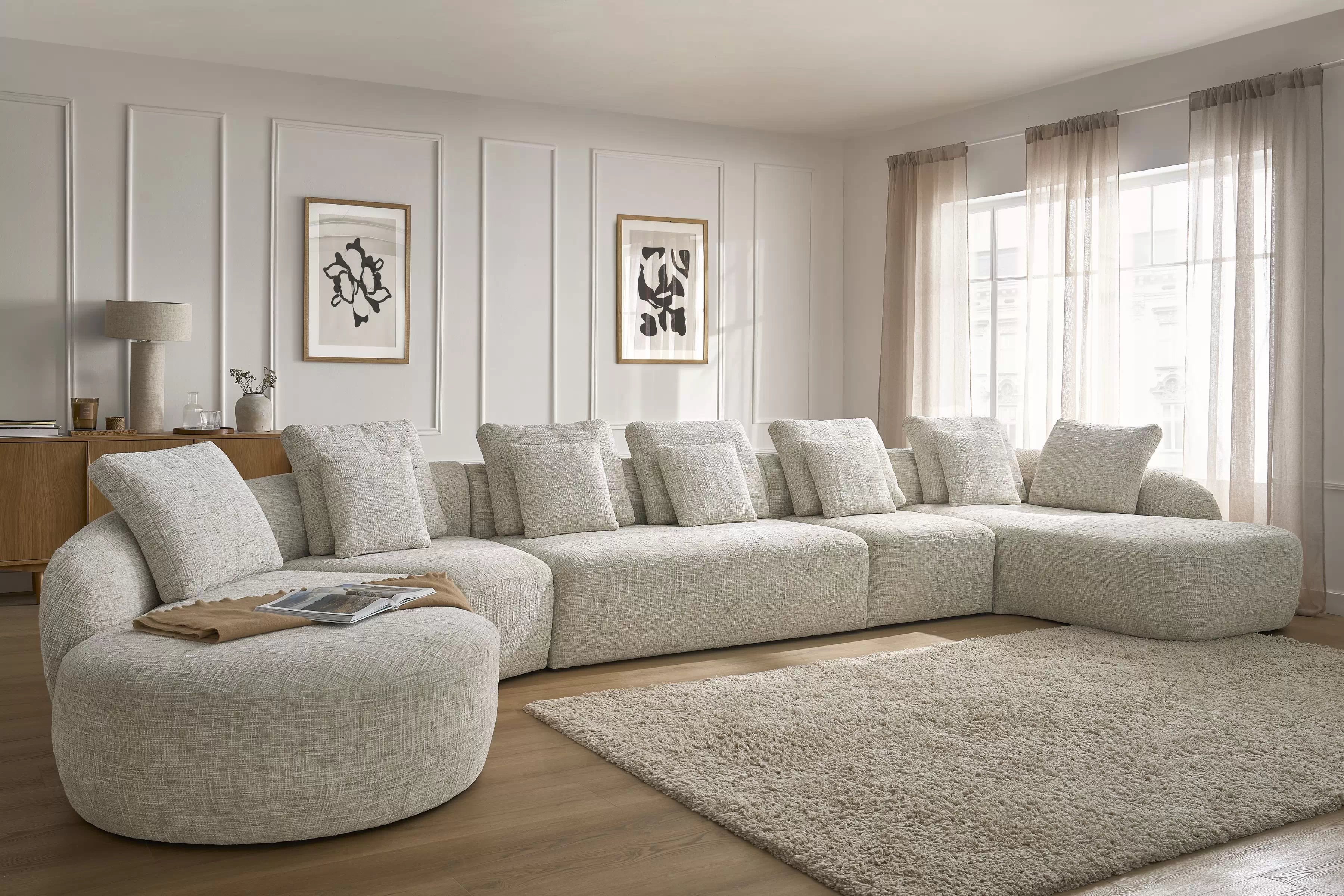 Rohová sedací souprava Finezal OTL+C+2S+S+OTZP - béžová tkanina Tracy 211-04 Rohová sedací souprava pro obývacího pokoje Finezal OTL+C+2S+S+OTZP - béžová plecionka Tracy 211.04