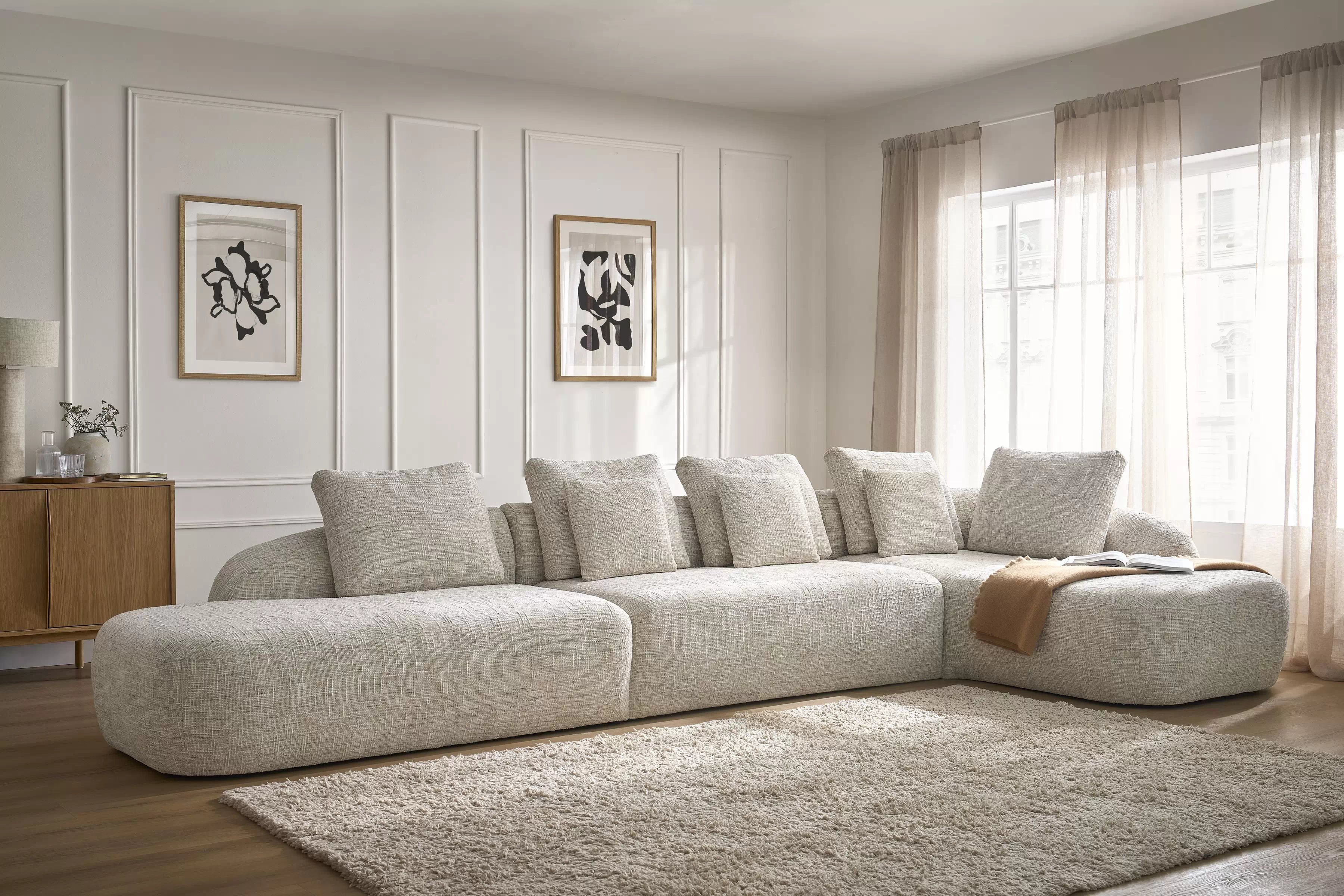 Rohová sedací souprava Finezal OTOL+2S+OTZP - béžová tkanina Tracy 211-04 Rohová sedací souprava pro obývacího pokoje Finezal OTOL+2S+OTZP - béžová plecionka Tracy 211-04